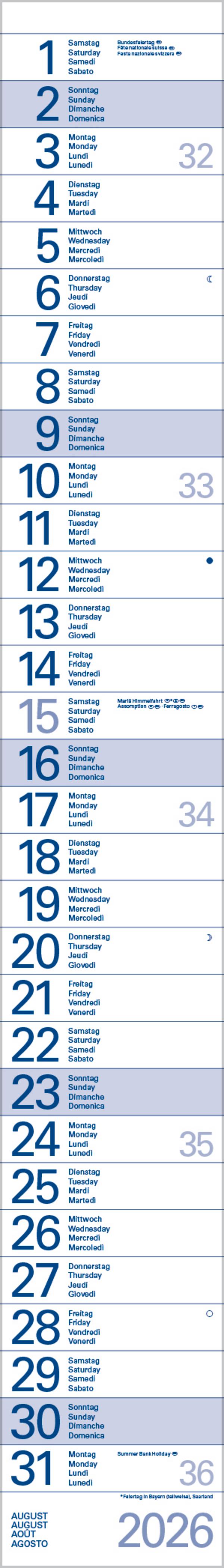 Beispielinhalt (Bild) Streifentimer 2026