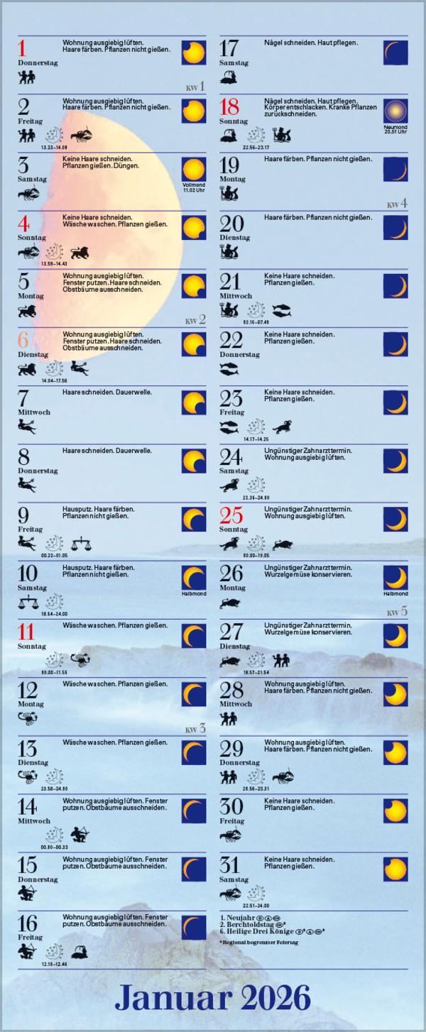 Beispielinhalt (Bild) Mond-Planer 2026