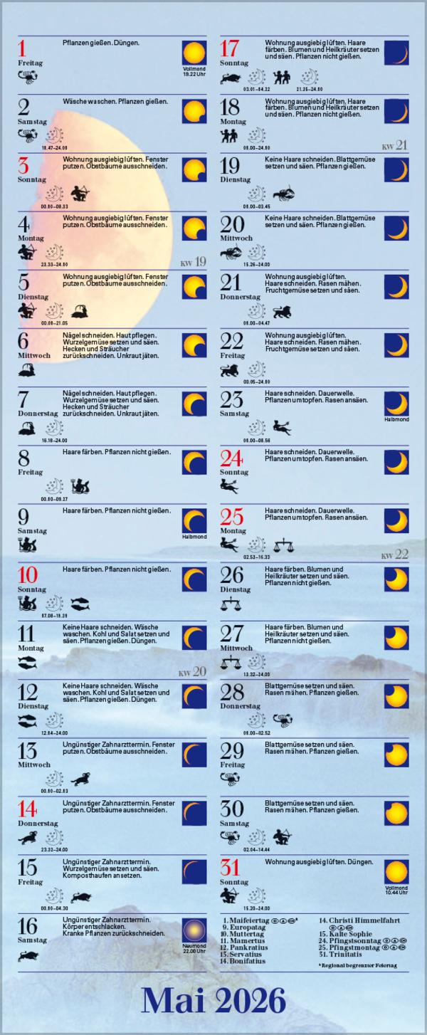 Beispielinhalt (Bild) Mond-Planer 2026