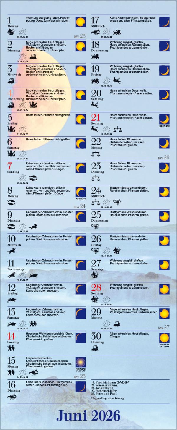Beispielinhalt (Bild) Mond-Planer 2026