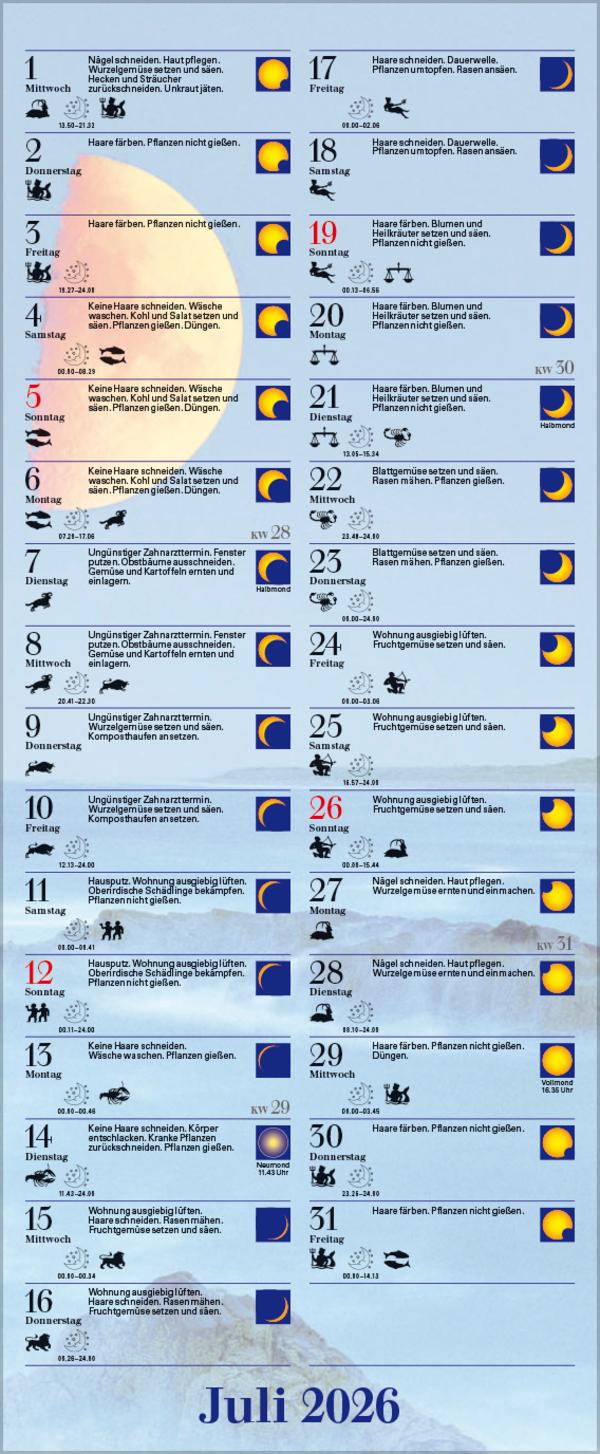 Beispielinhalt (Bild) Mond-Planer 2026