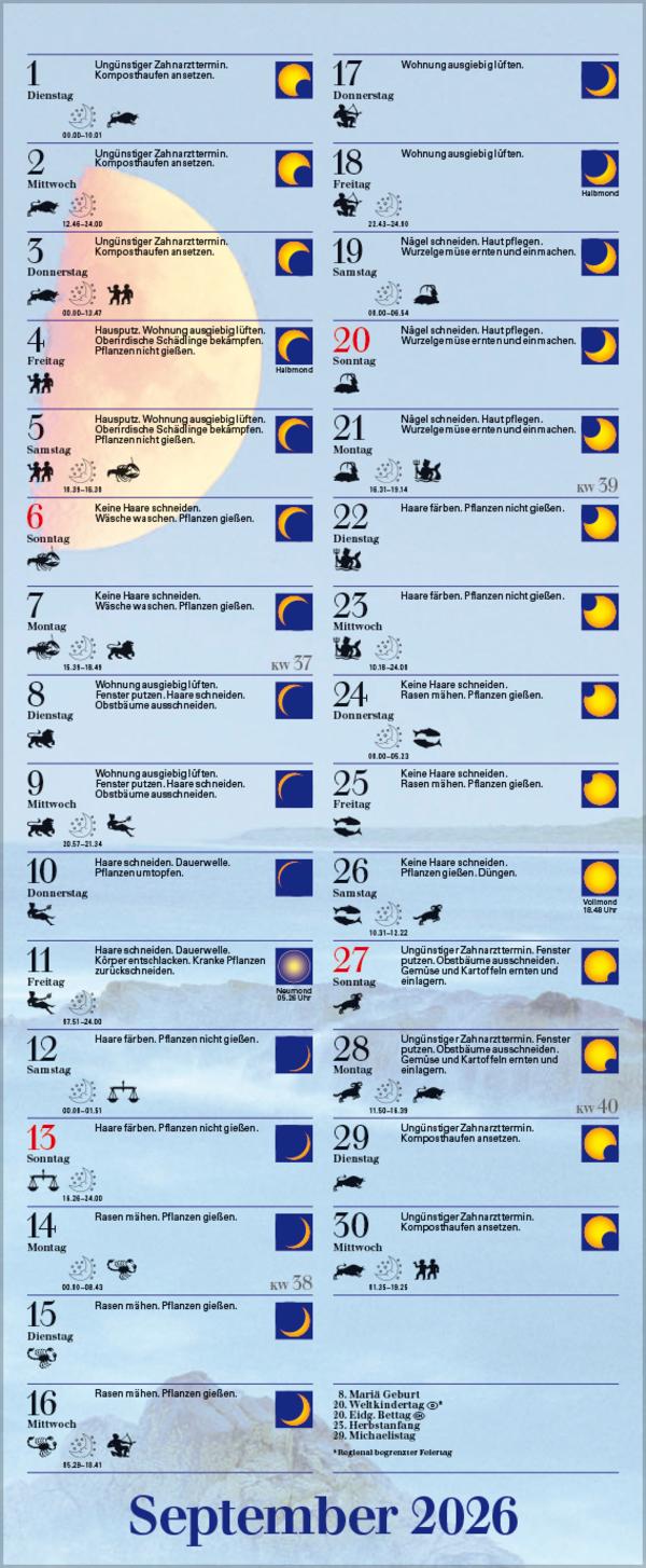 Beispielinhalt (Bild) Mond-Planer 2026