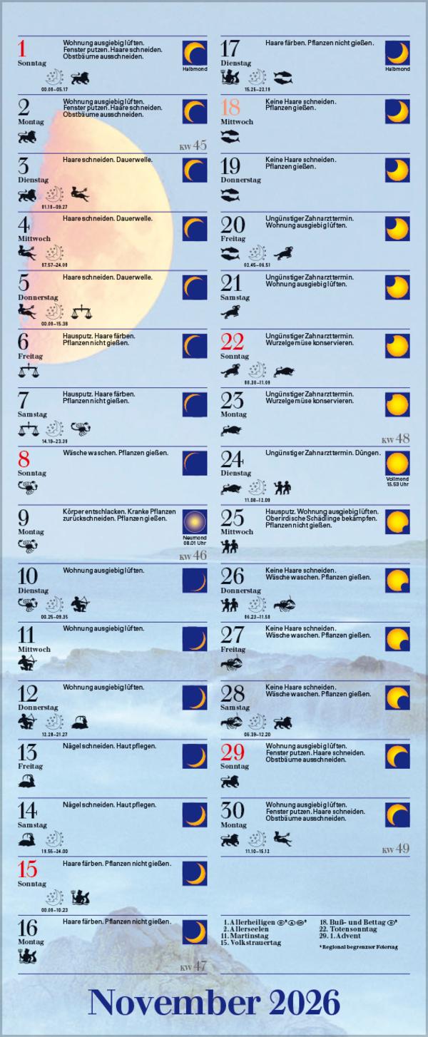 Beispielinhalt (Bild) Mond-Planer 2026