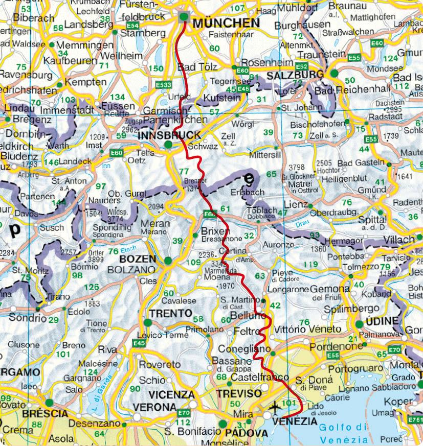 Beispielinhalt (Bild) Alpenüberquerung München - Venedig