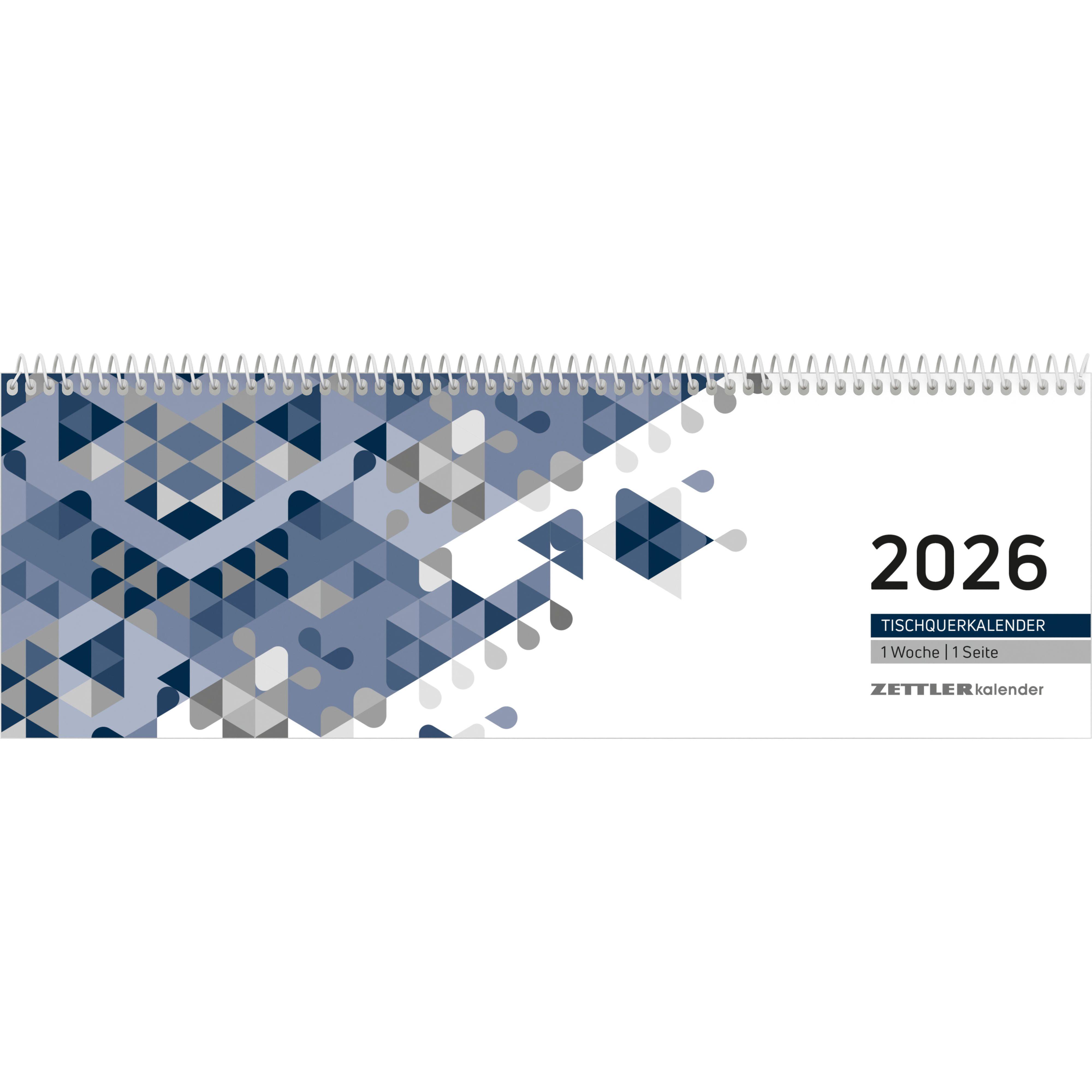 Vorderes Coverbild Tischquerkalender blau 1W/1S 2026 - 29,6x9,9 cm - 1 Woche auf 1 Seite - Bürokalender mit 60 Seiten - Stundeneinteilung 7 - 19 Uhr - 146-0015