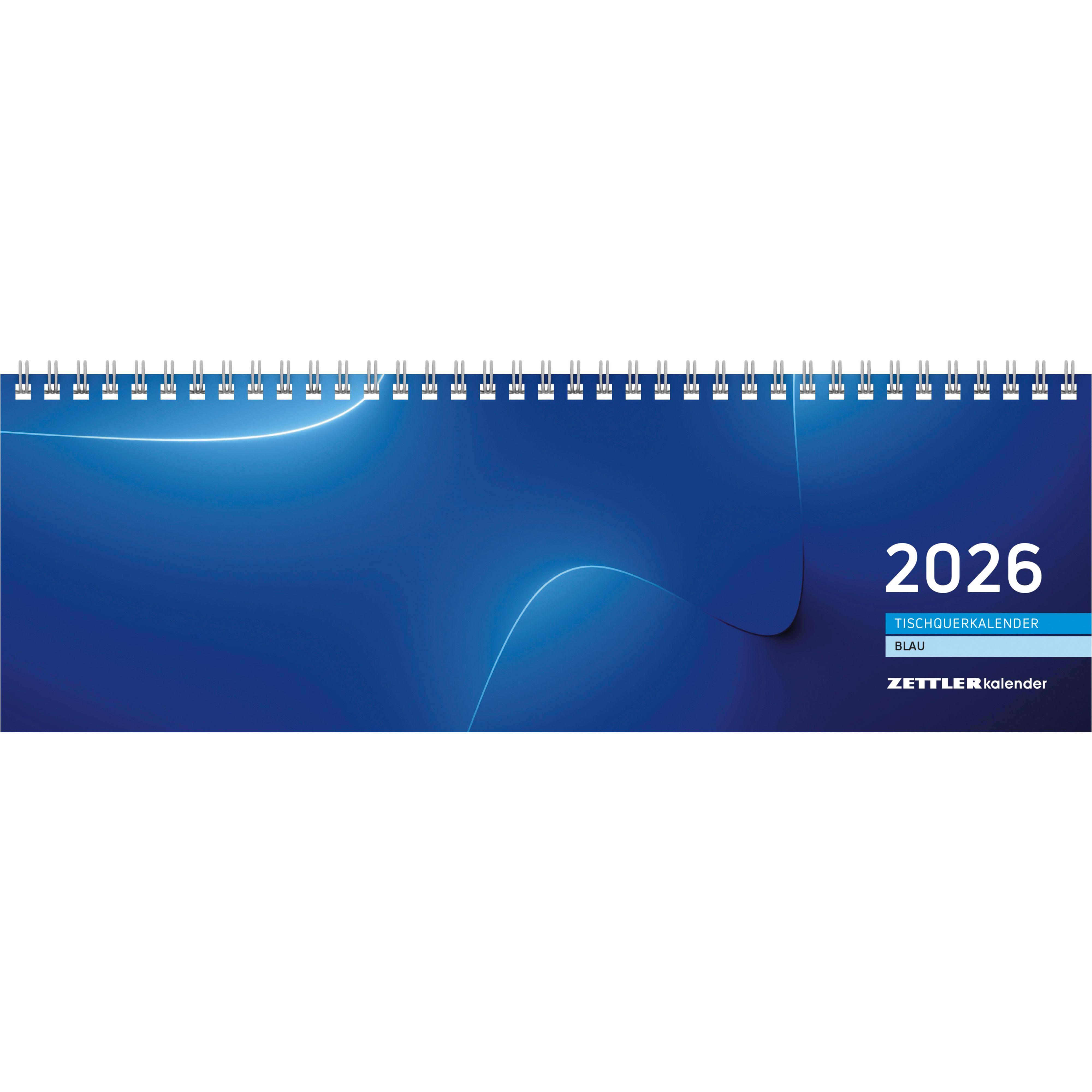 Vorderes Coverbild Tischquerkalender blau 2026 - 32x10,5 cm - 1 Woche auf 2 Seiten - Bürokalender mit Monatsübersichten - Stundeneinteilung 7 - 20 Uhr - 176-0015