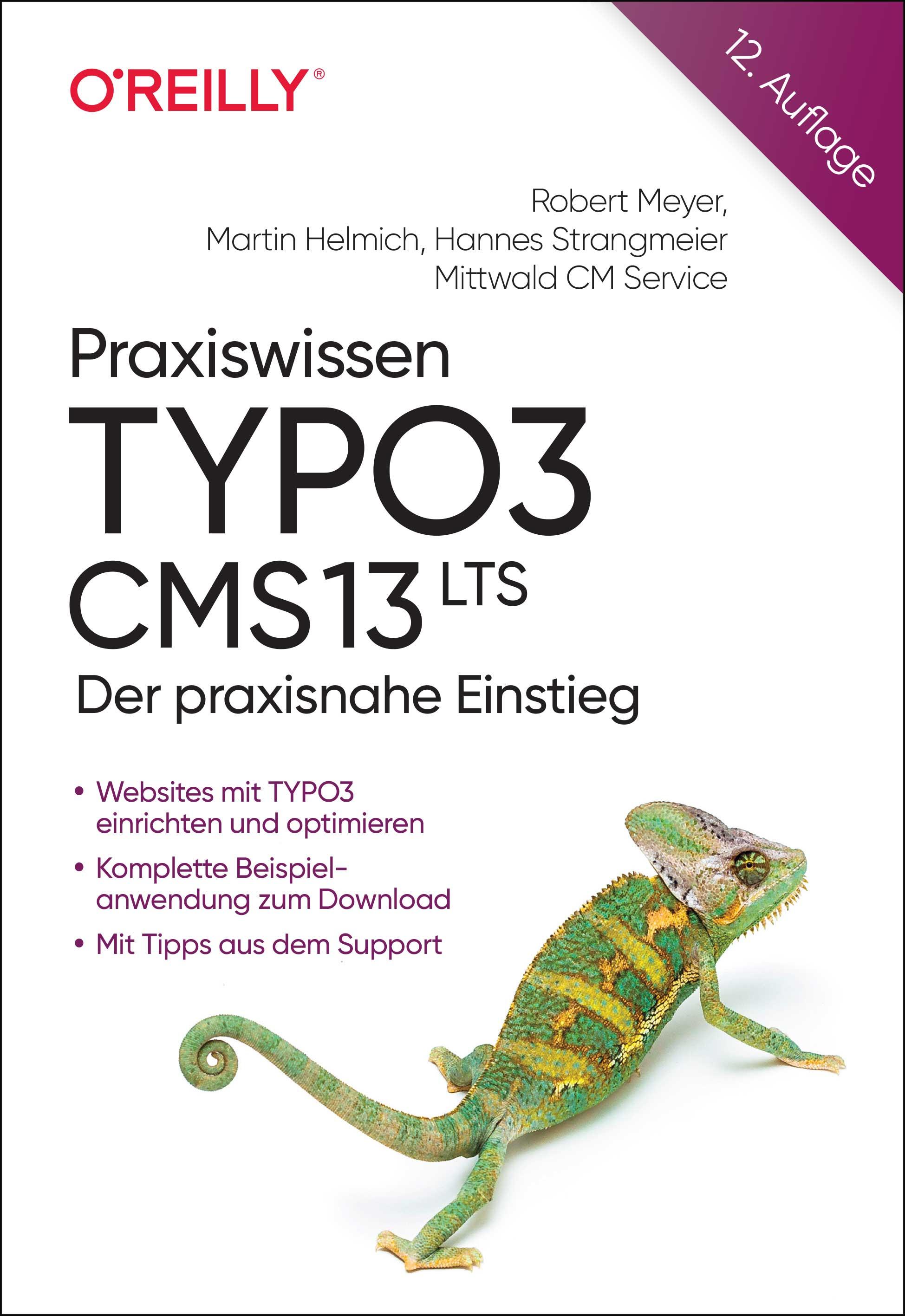 Vorderes Coverbild Praxiswissen TYPO3 CMS 13 LTS
