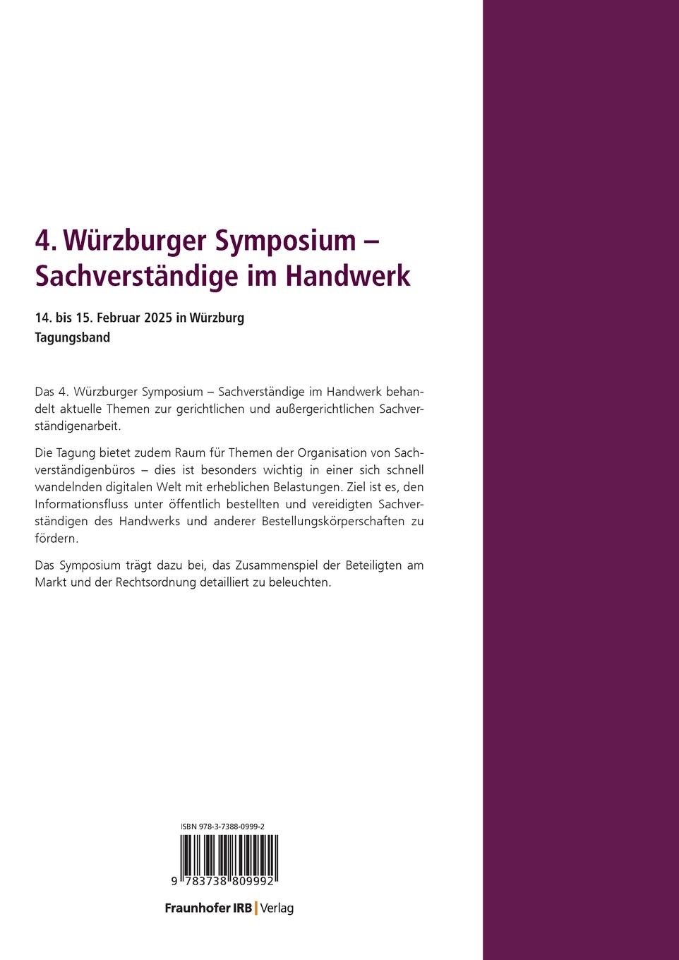 Rückseitencover 4. Würzburger Symposium - Sachverständige im Handwerk