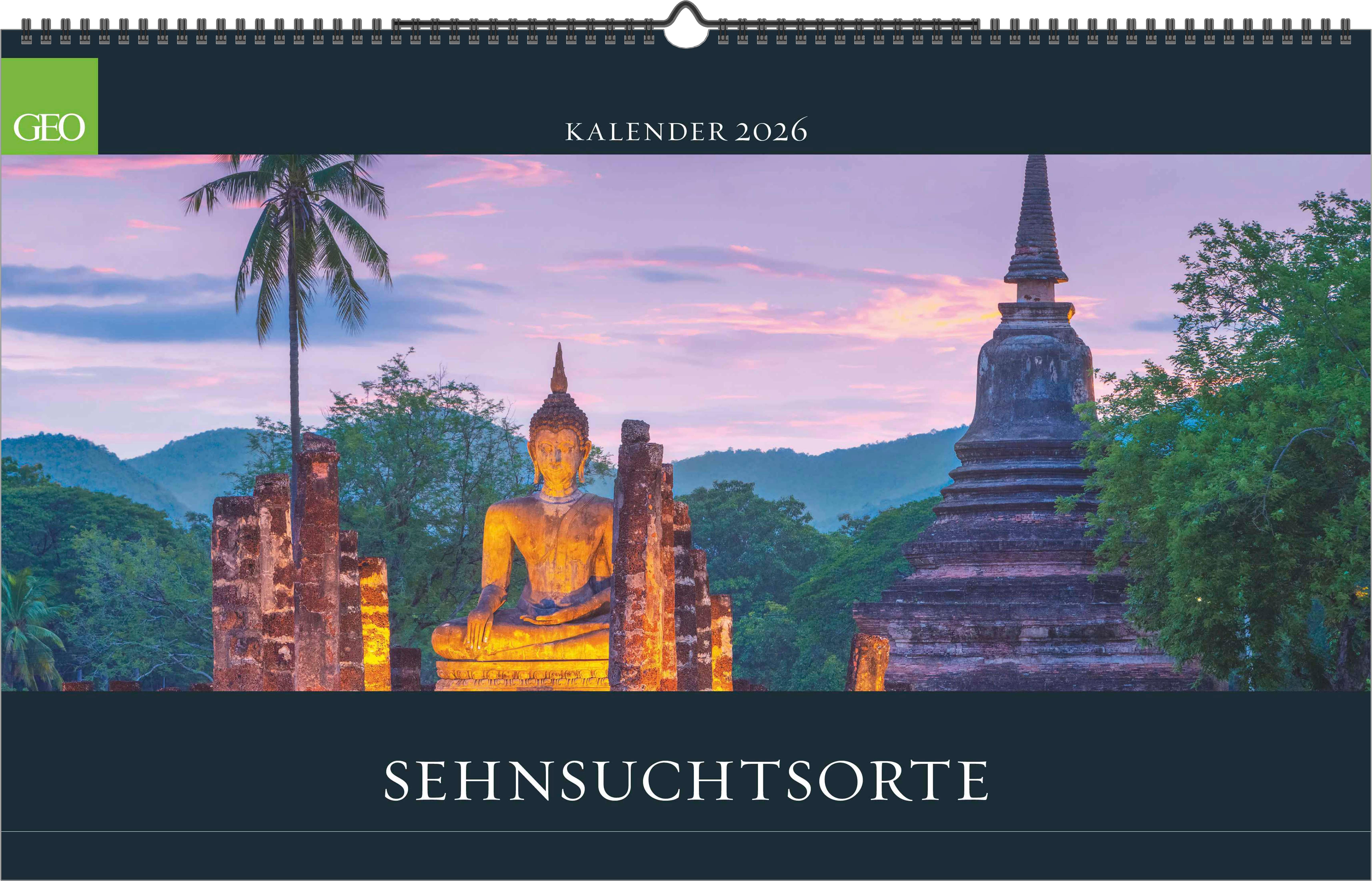Vorderes Coverbild GEO Sehnsuchtsorte 2026 - Wand-Kalender - Reise-Kalender - Poster-Kalender - 58x36