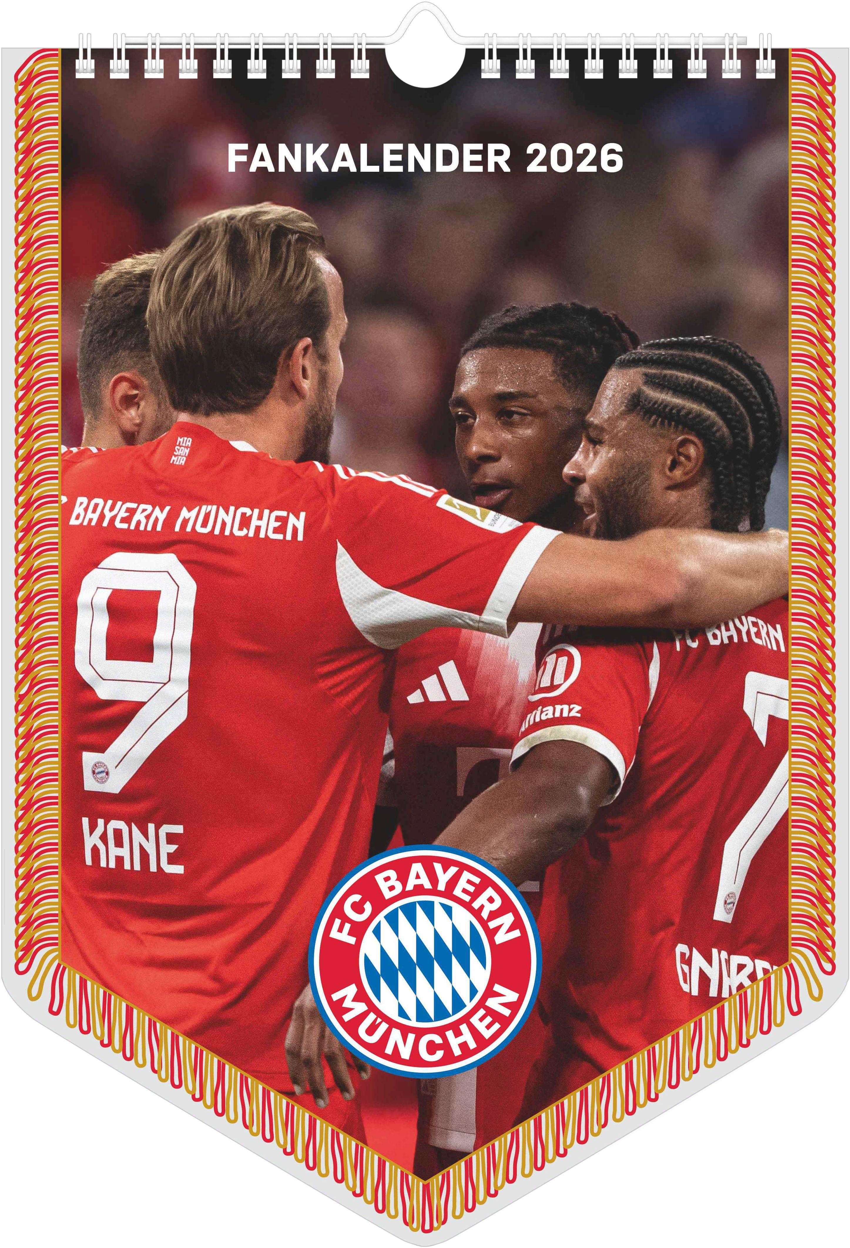 Vorderes Coverbild FC Bayern München 2026 - Mini-Bannerkalender - Fan-Kalender - Fußball-Kalender - 21x29,7 - Sport
