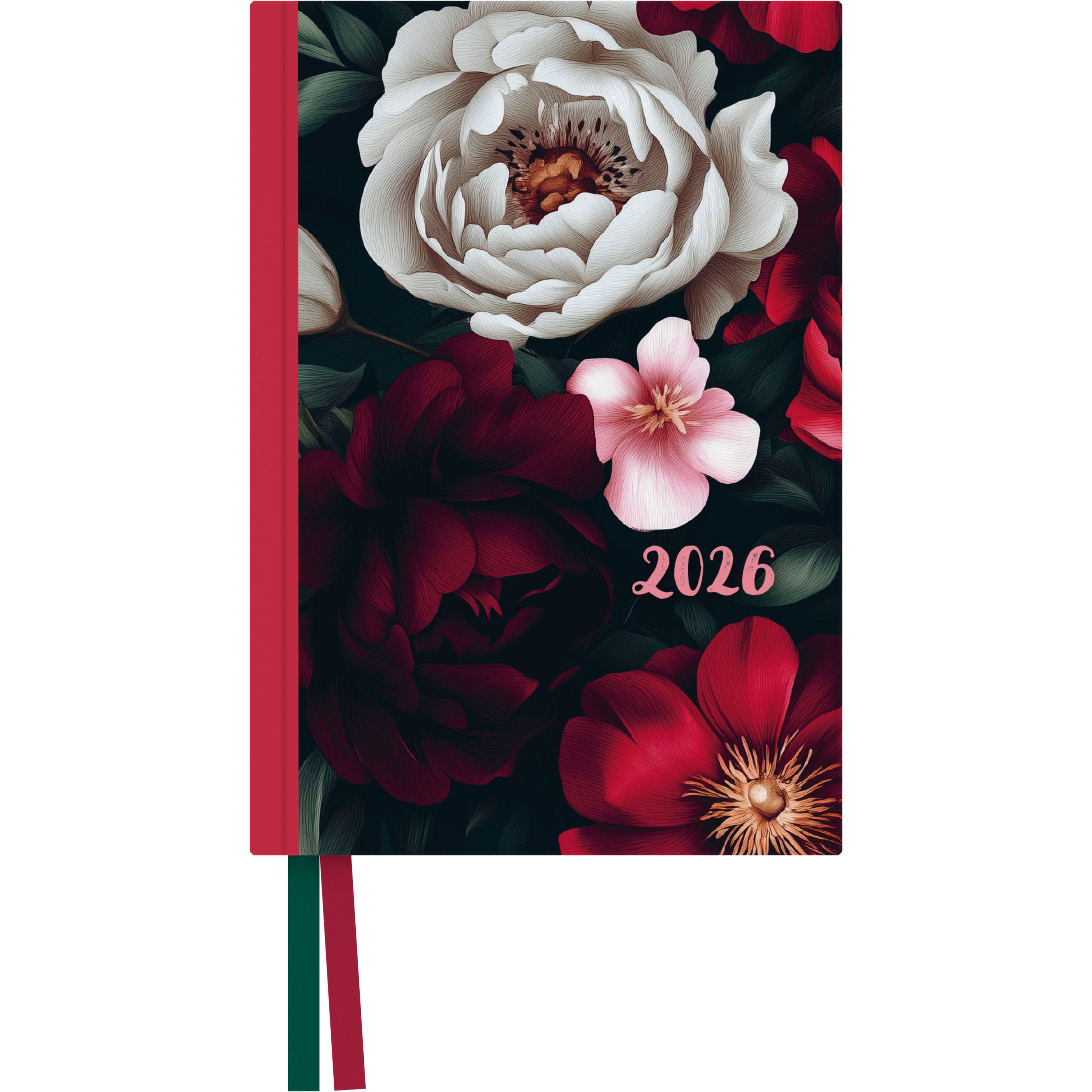 Vorderes Coverbild Dark Flowers Taschenkalender 2026 - Blumen-Design - Terminplaner mit Wochenkalendarium - Format 11,3 x 16,3 cm