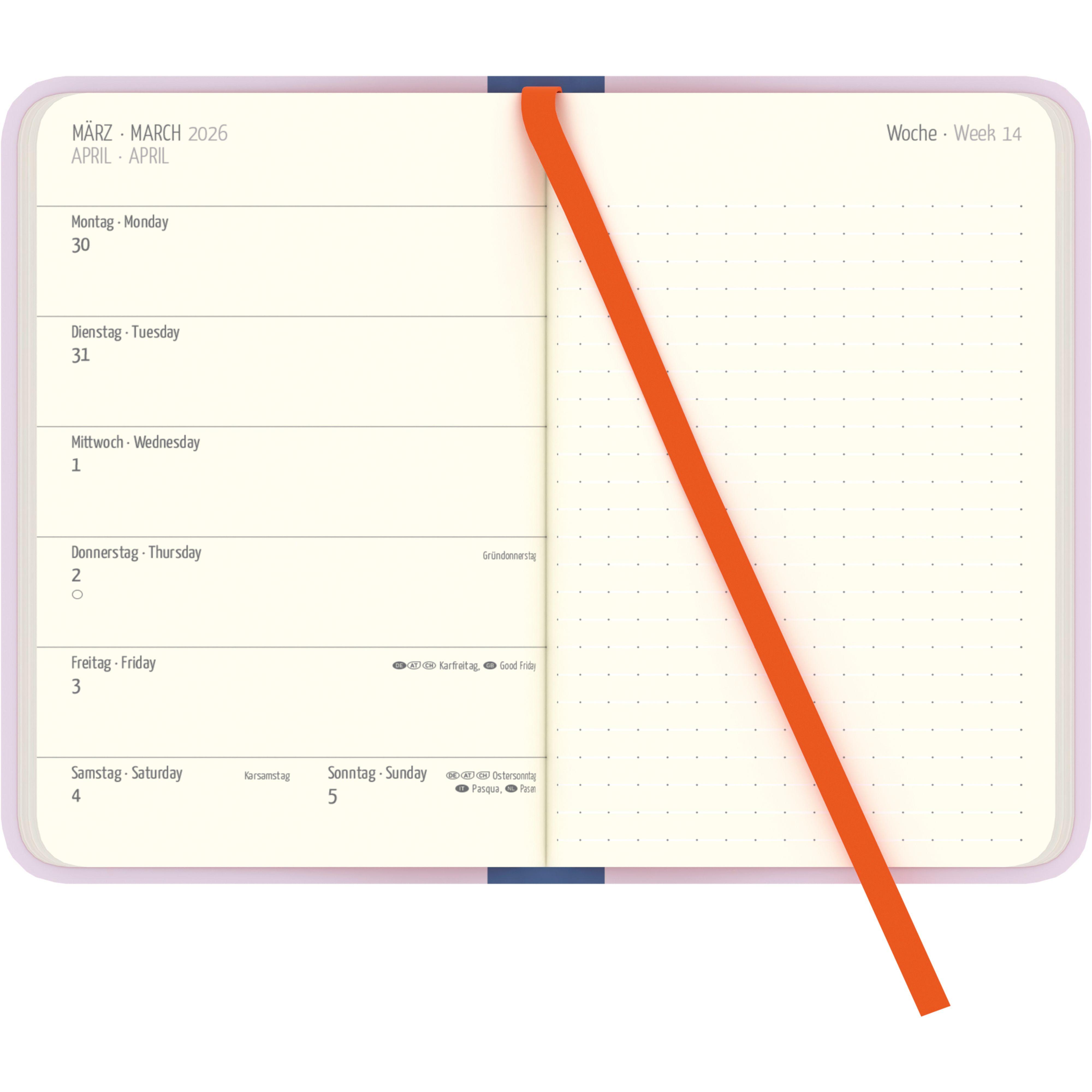 Beispielinhalt (Bild) Emmy Lupin Wochen-Notizkalender klein 2026 - Taschen-Kalender 9x14 cm - mit Verschlussband & Falttasche - Weekly