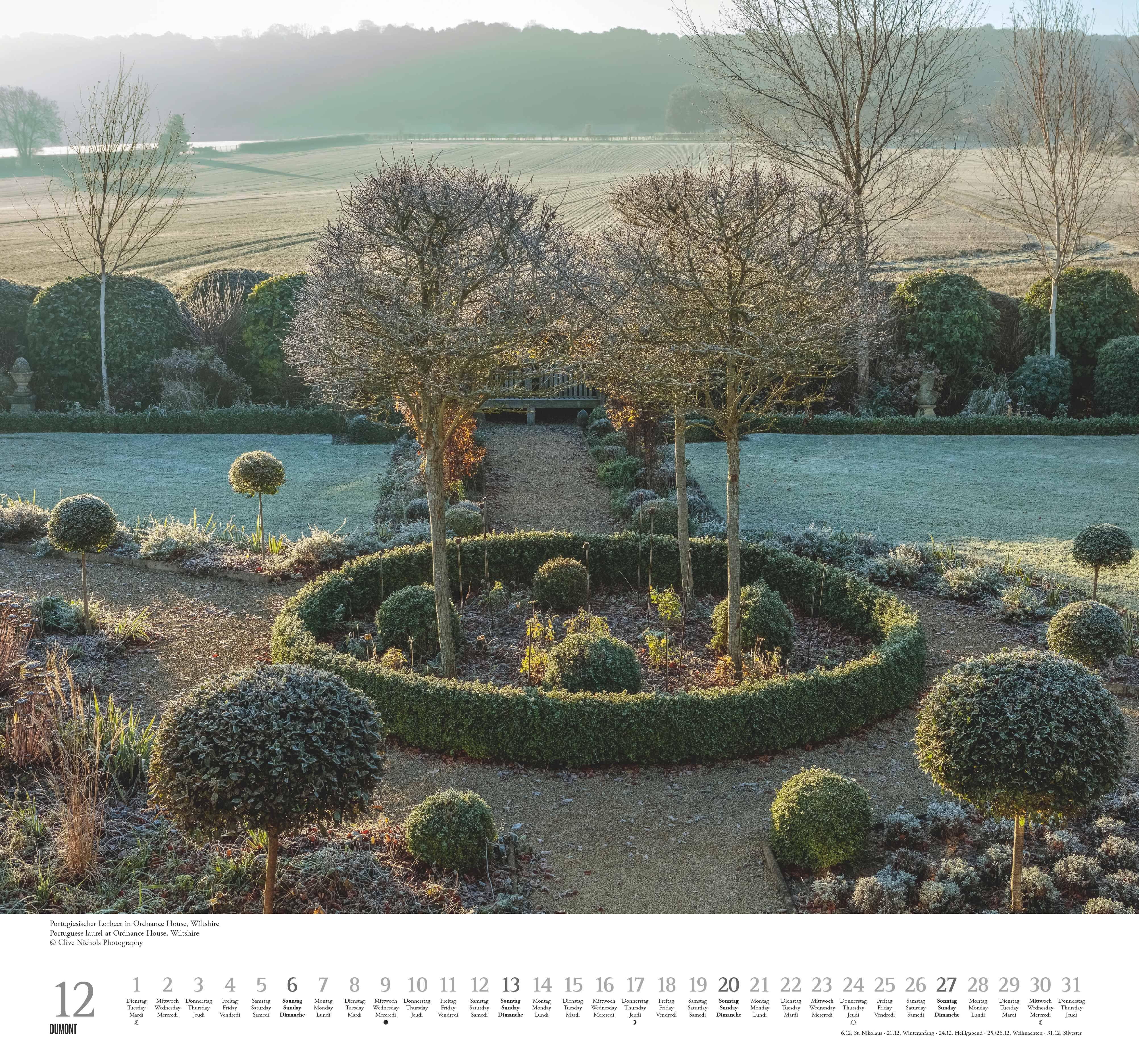 Beispielinhalt (Bild) Englische Gärten 2026 - DUMONT Garten-Kalender - mit allen wichtigen Feiertagen - Format 38,0 x 35,5 cm