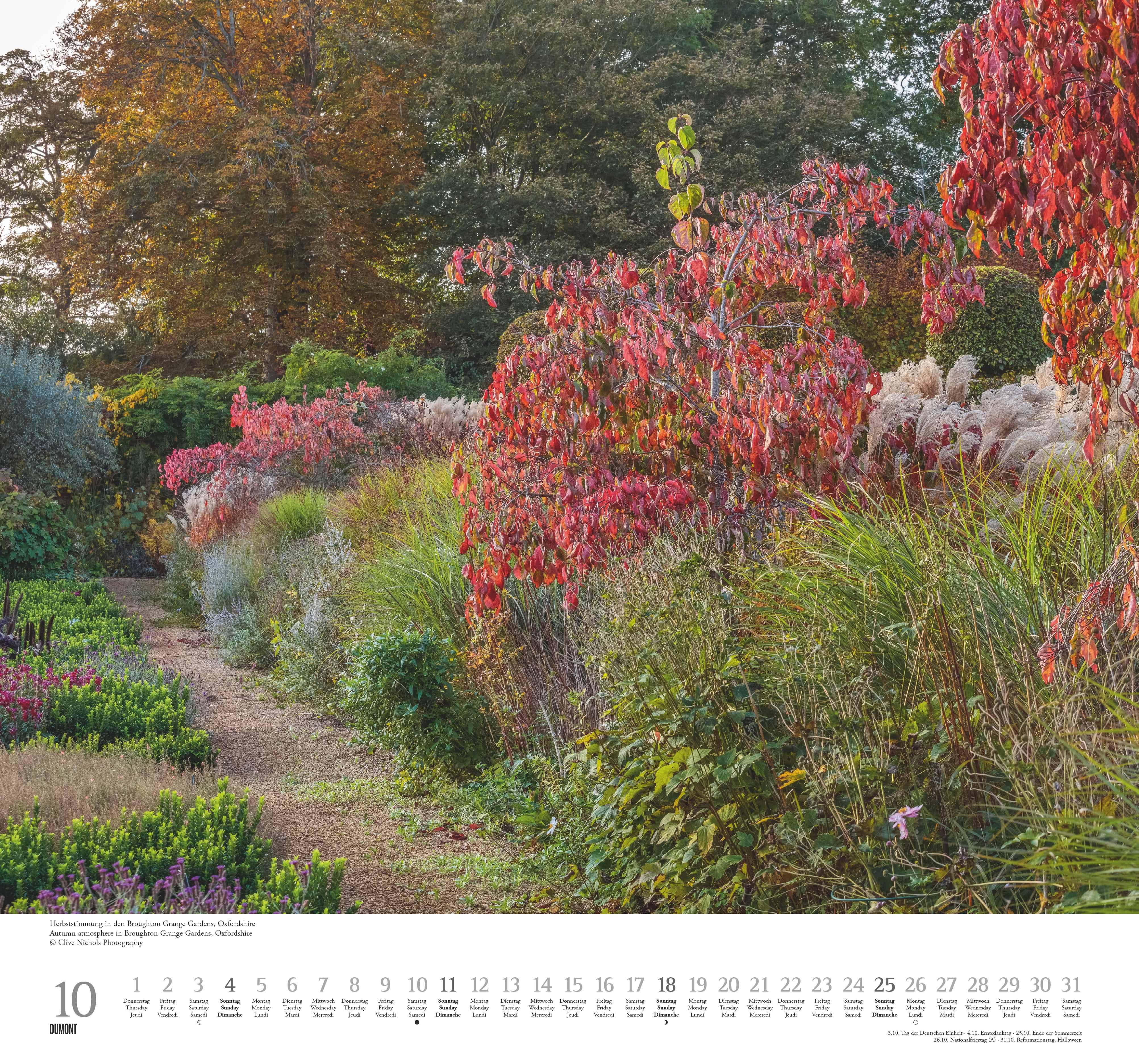 Beispielinhalt (Bild) Englische Gärten 2026 - DUMONT Garten-Kalender - mit allen wichtigen Feiertagen - Format 38,0 x 35,5 cm