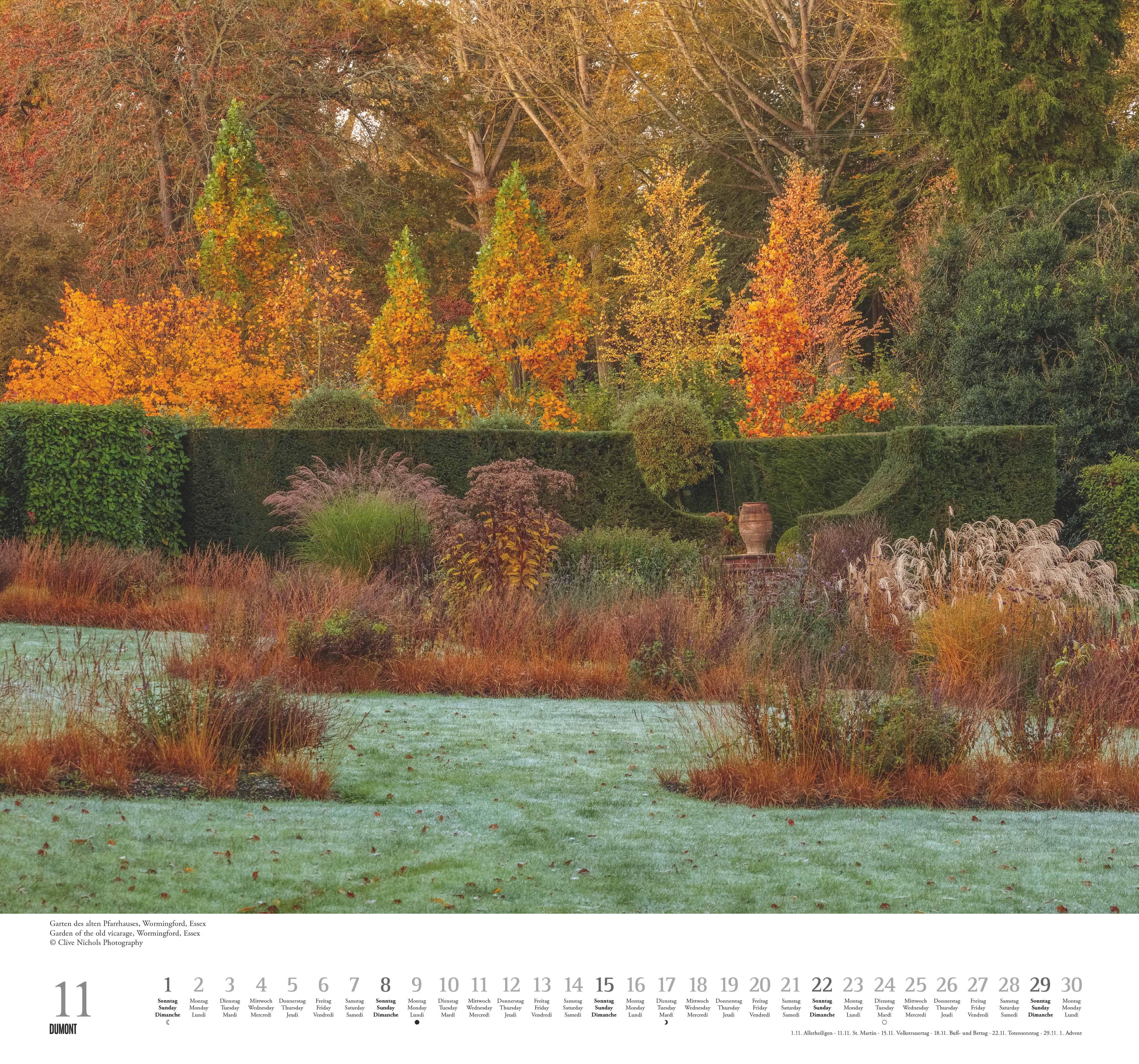 Beispielinhalt (Bild) Englische Gärten 2026 - DUMONT Garten-Kalender - mit allen wichtigen Feiertagen - Format 38,0 x 35,5 cm