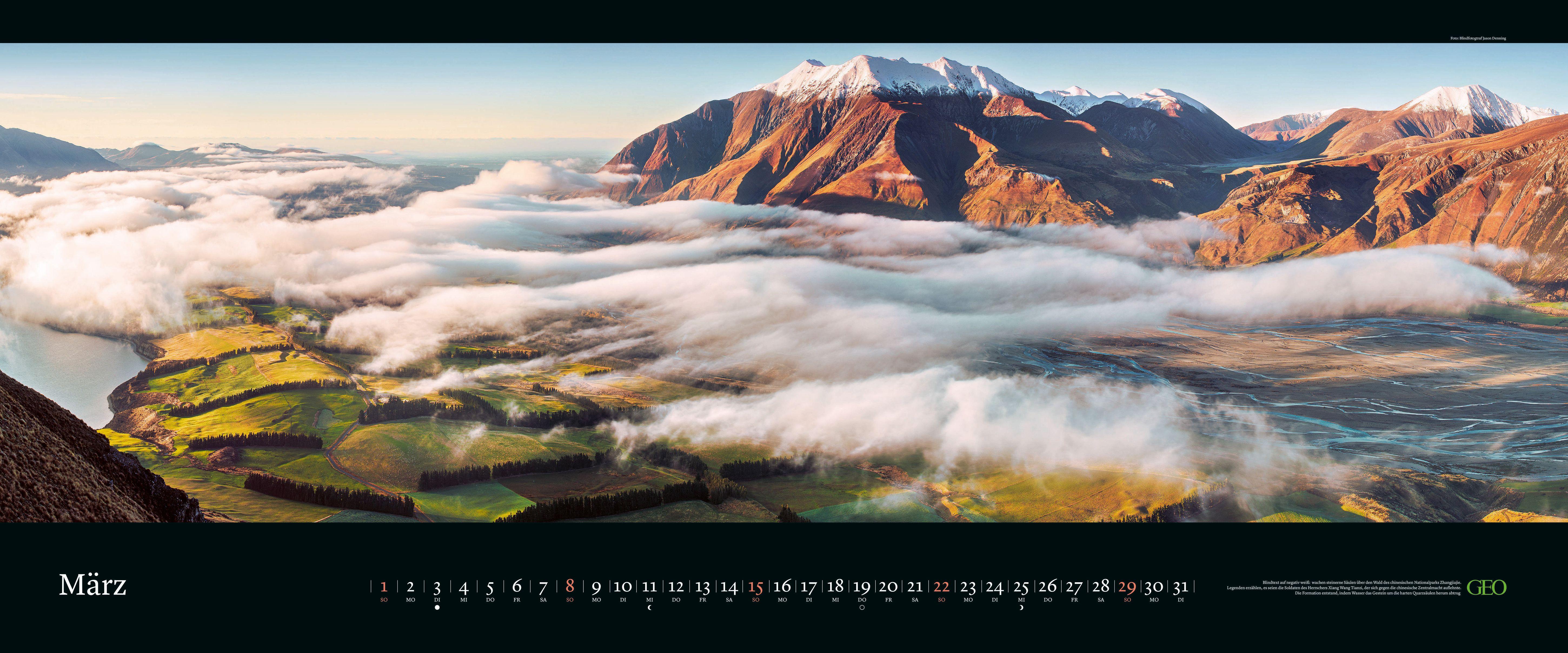 Beispielinhalt (Bild) GEO Panorama: Orte der Stille 2026 - Panorama-Kalender - Wand-Kalender - Groß-Formate - 120x50