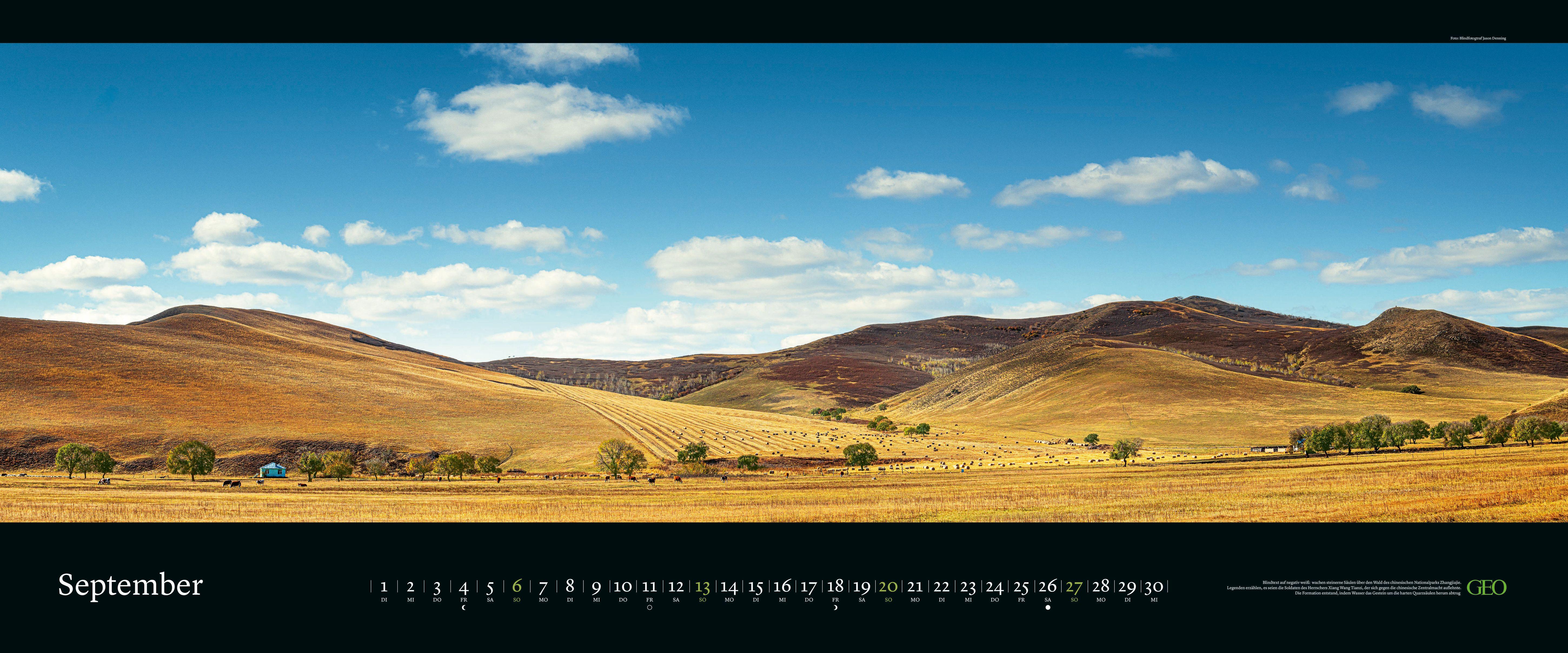 Beispielinhalt (Bild) GEO Panorama: Orte der Stille 2026 - Panorama-Kalender - Wand-Kalender - Groß-Formate - 120x50