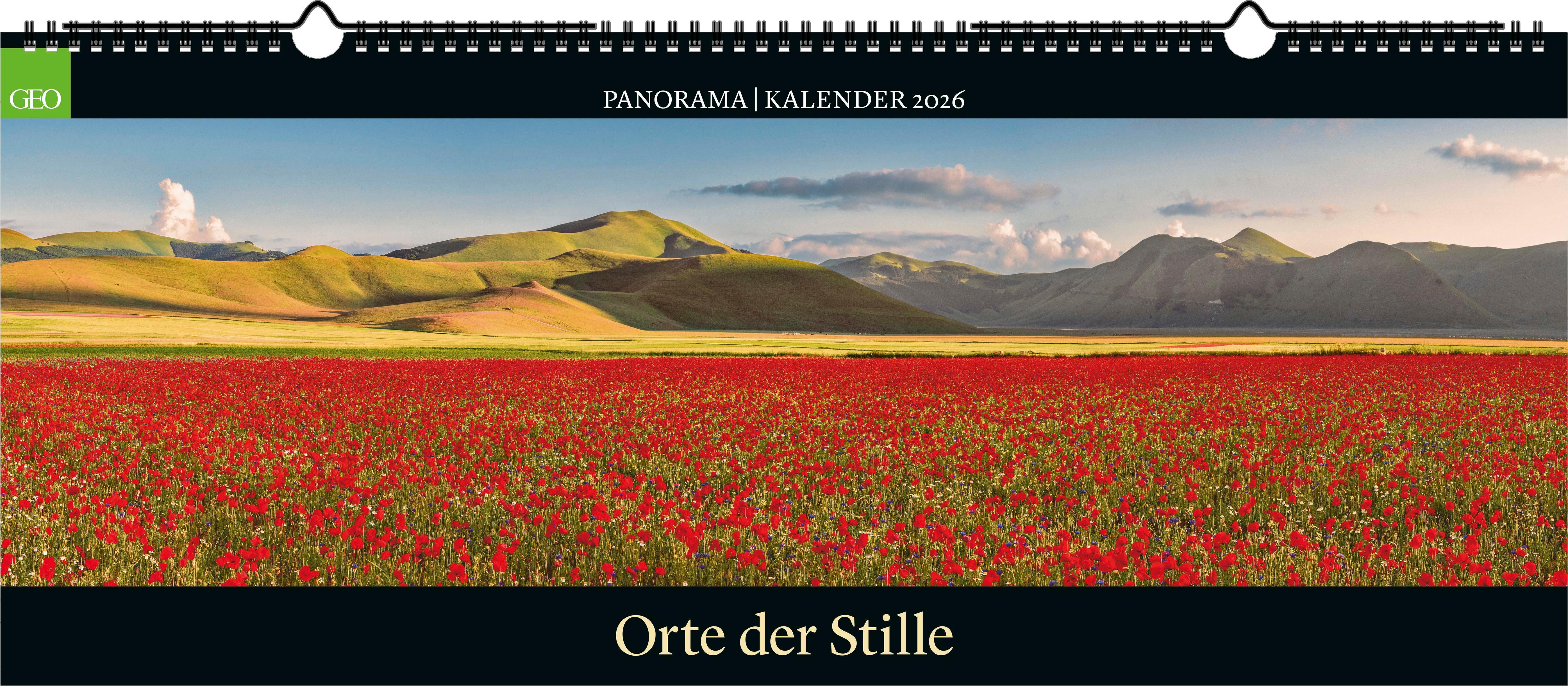 Vorderes Coverbild GEO Panorama: Orte der Stille 2026 - Panorama-Kalender - Wand-Kalender - Groß-Formate - 120x50