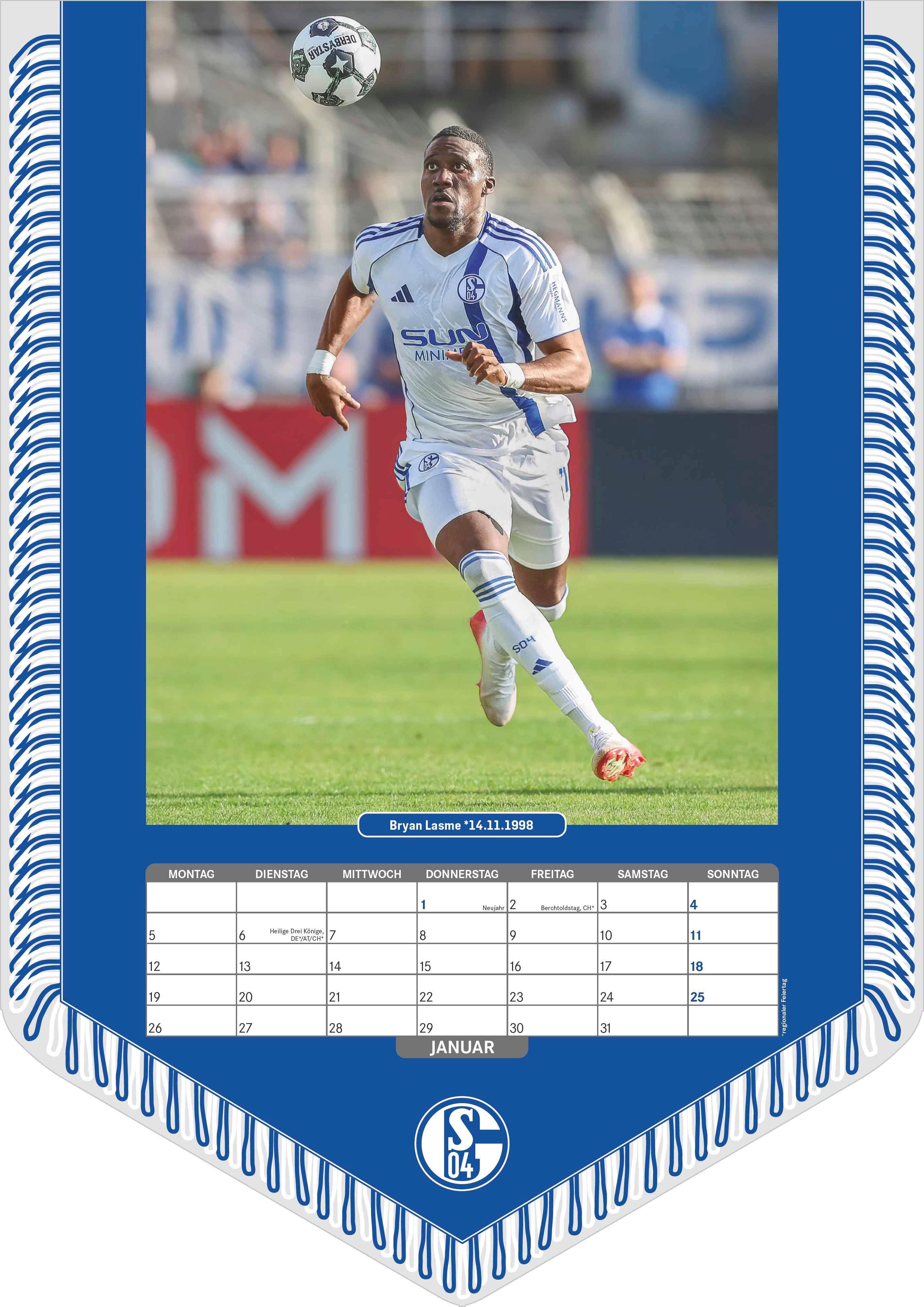 Beispielinhalt (Bild) FC Schalke 04 2026 - Bannerkalender - Fan-Kalender - Fußball-Kalender - Wand-Kalender - 29,7x42 - Sport