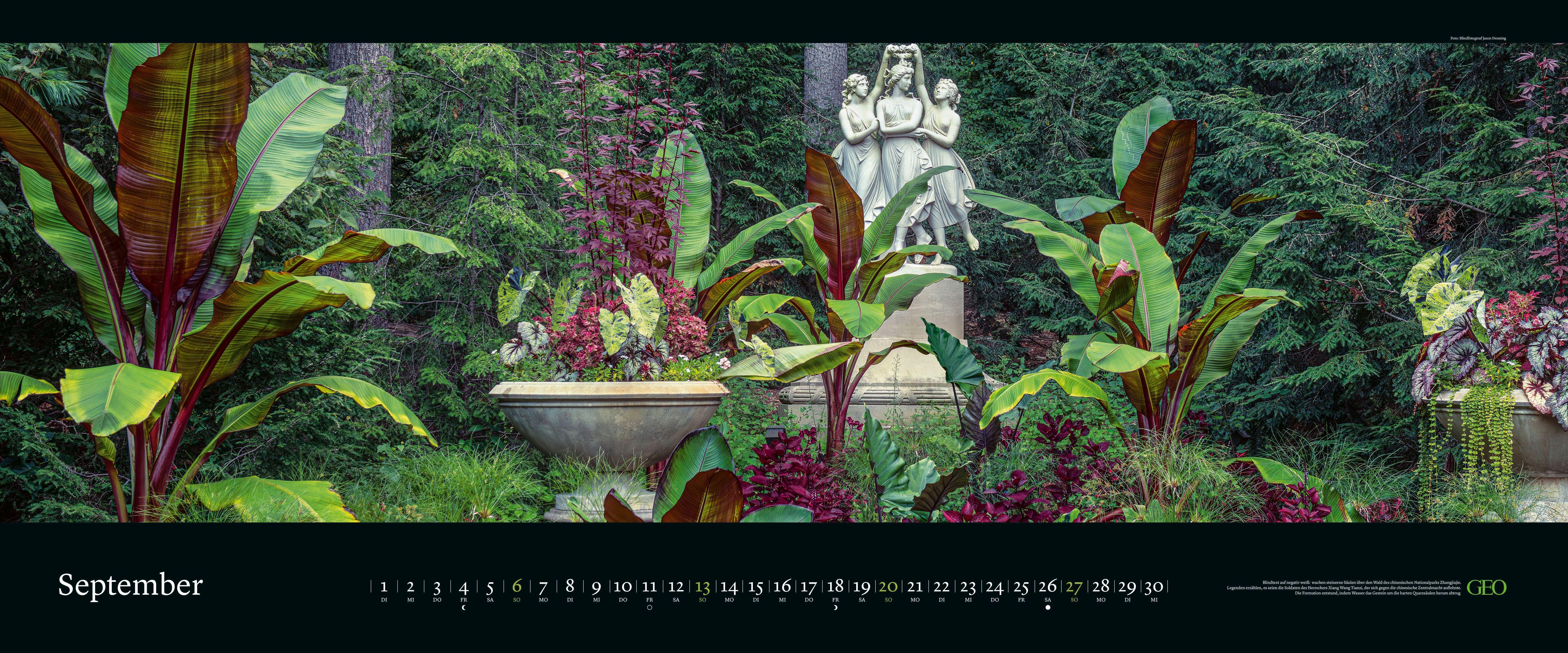 Beispielinhalt (Bild) GEO Panorama: Die schönsten Gärten 2026 - Panorama-Kalender - Wand-Kalender - Groß-Format - Bildkalender - 120x50 cm