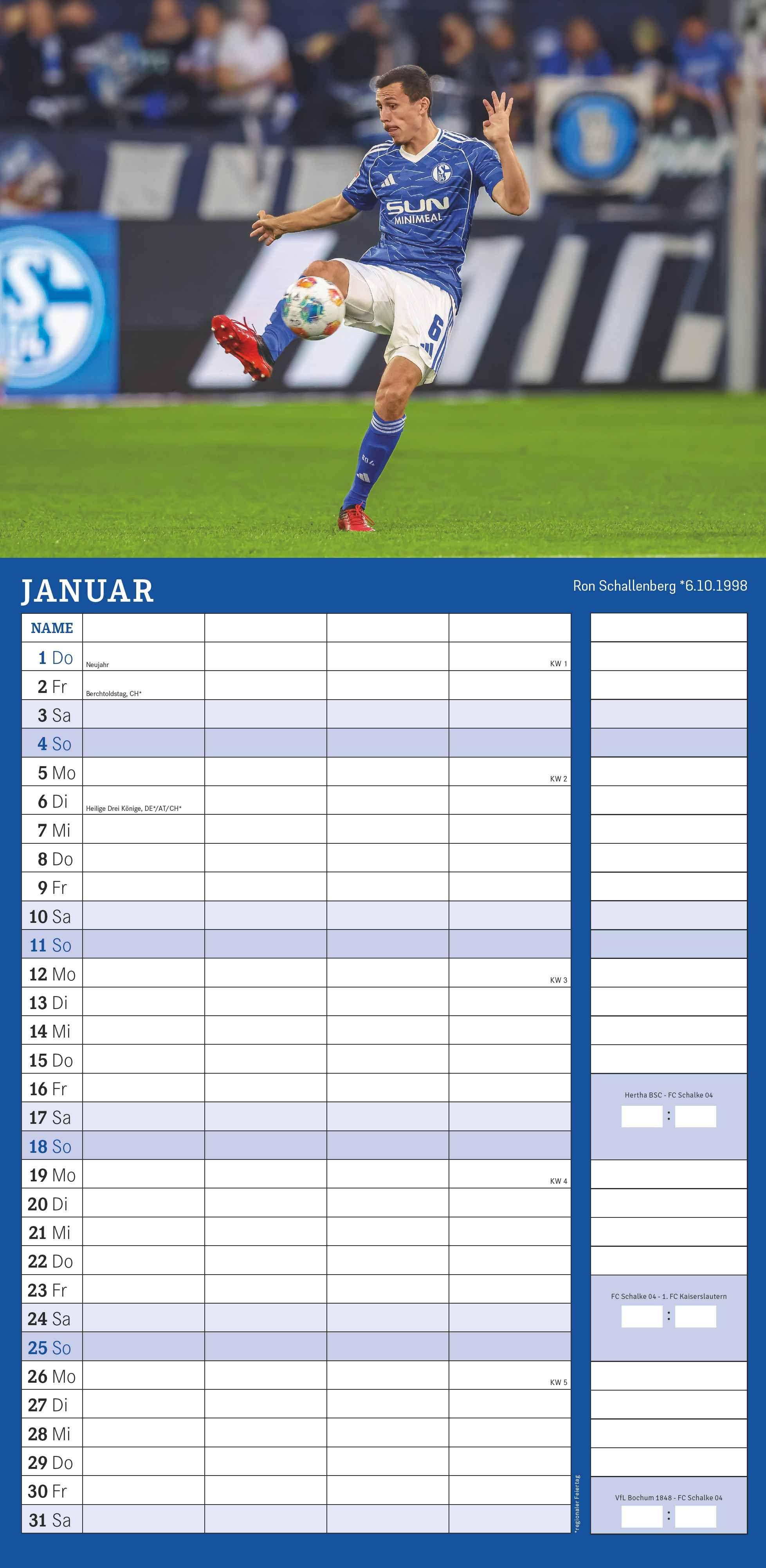 Beispielinhalt (Bild) FC Schalke 04 2026 - Fanplaner - Fan-Kalender - Fußball-Kalender - 22x45 - Sport