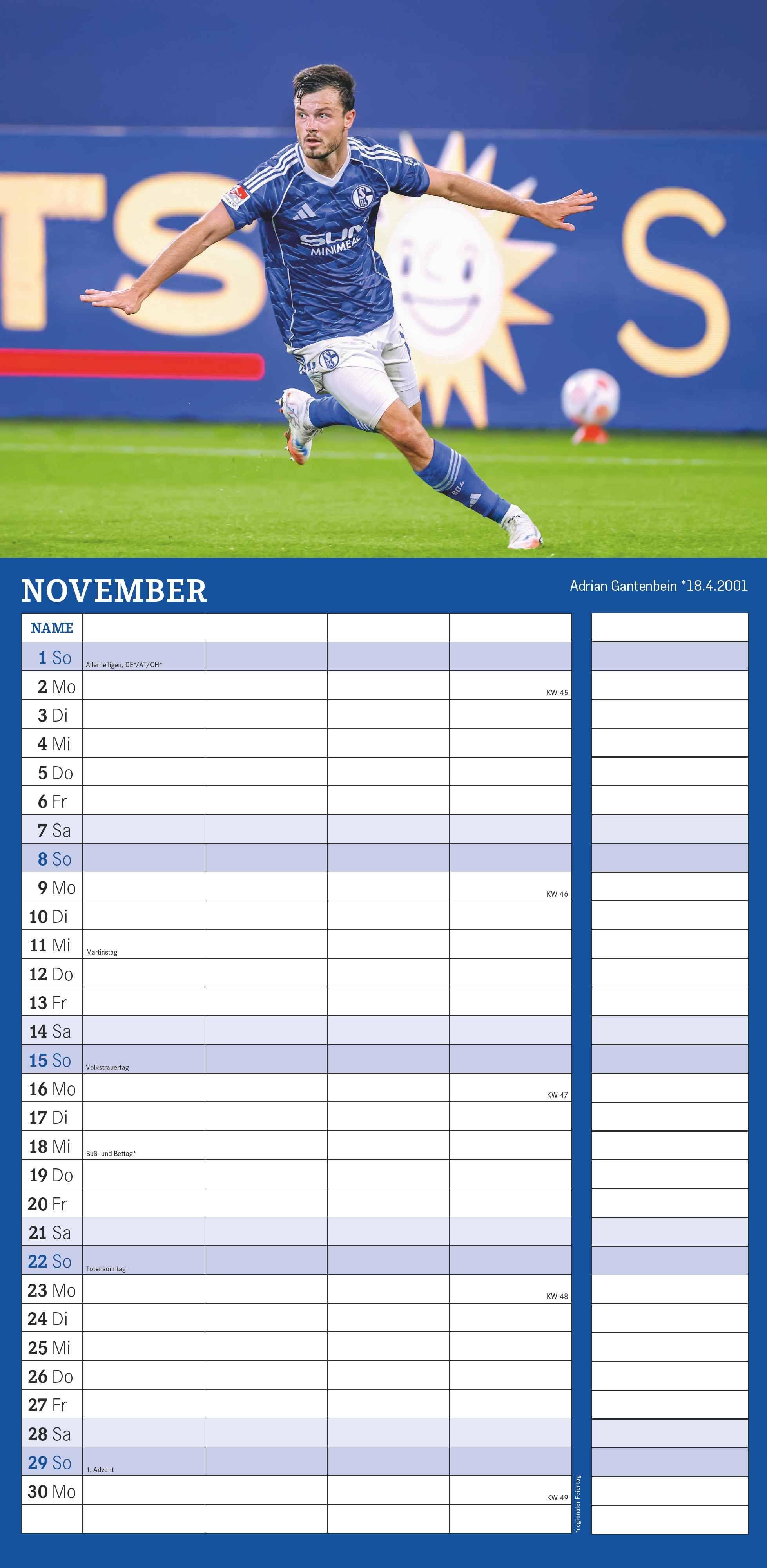 Beispielinhalt (Bild) FC Schalke 04 2026 - Fanplaner - Fan-Kalender - Fußball-Kalender - 22x45 - Sport