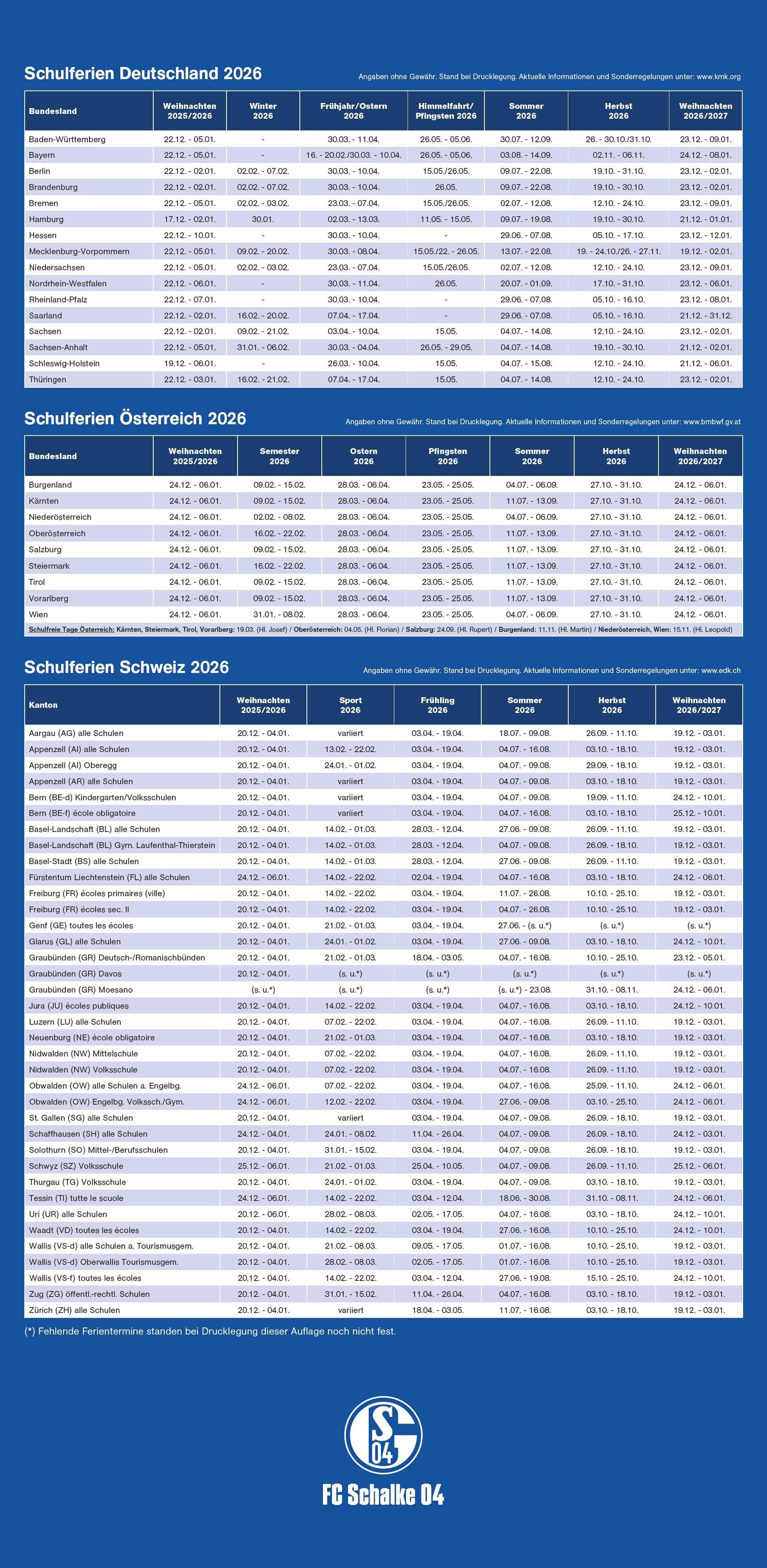Beispielinhalt (Bild) FC Schalke 04 2026 - Fanplaner - Fan-Kalender - Fußball-Kalender - 22x45 - Sport