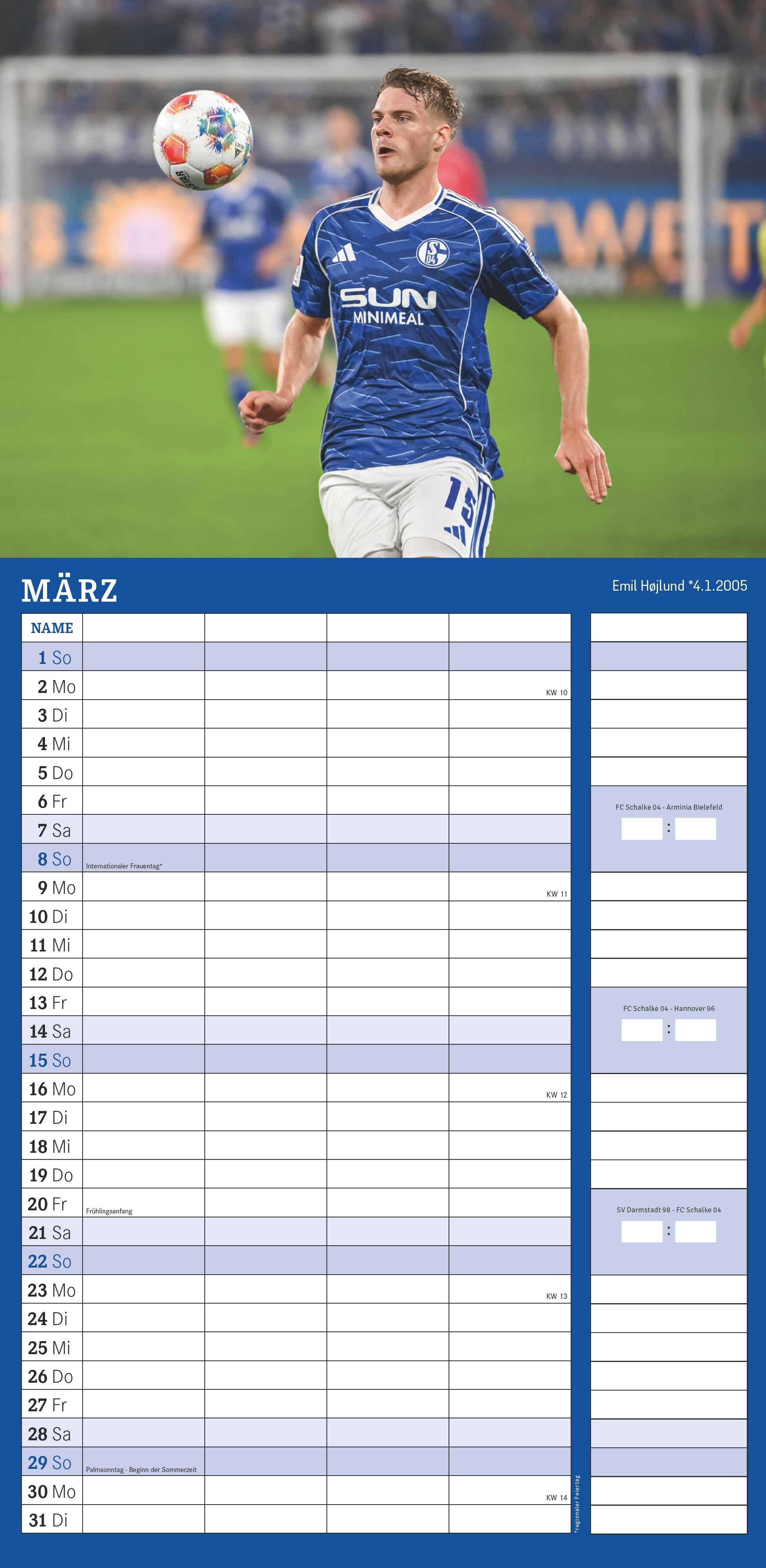 Beispielinhalt (Bild) FC Schalke 04 2026 - Fanplaner - Fan-Kalender - Fußball-Kalender - 22x45 - Sport