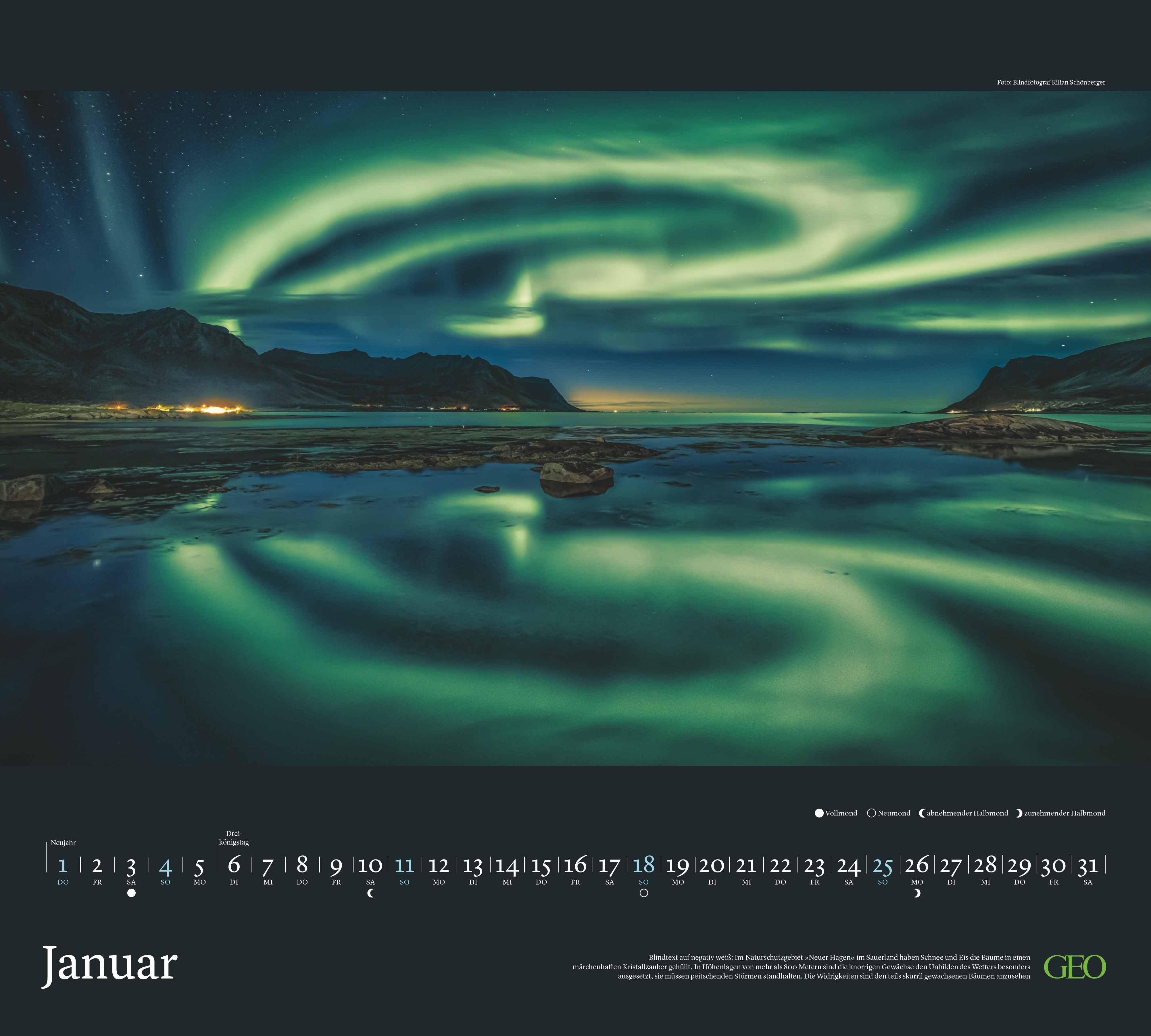 Beispielinhalt (Bild) GEO Im Licht des Nordens 2026 - Wand-Kalender - Reise-Kalender - Poster-Kalender - 50x45