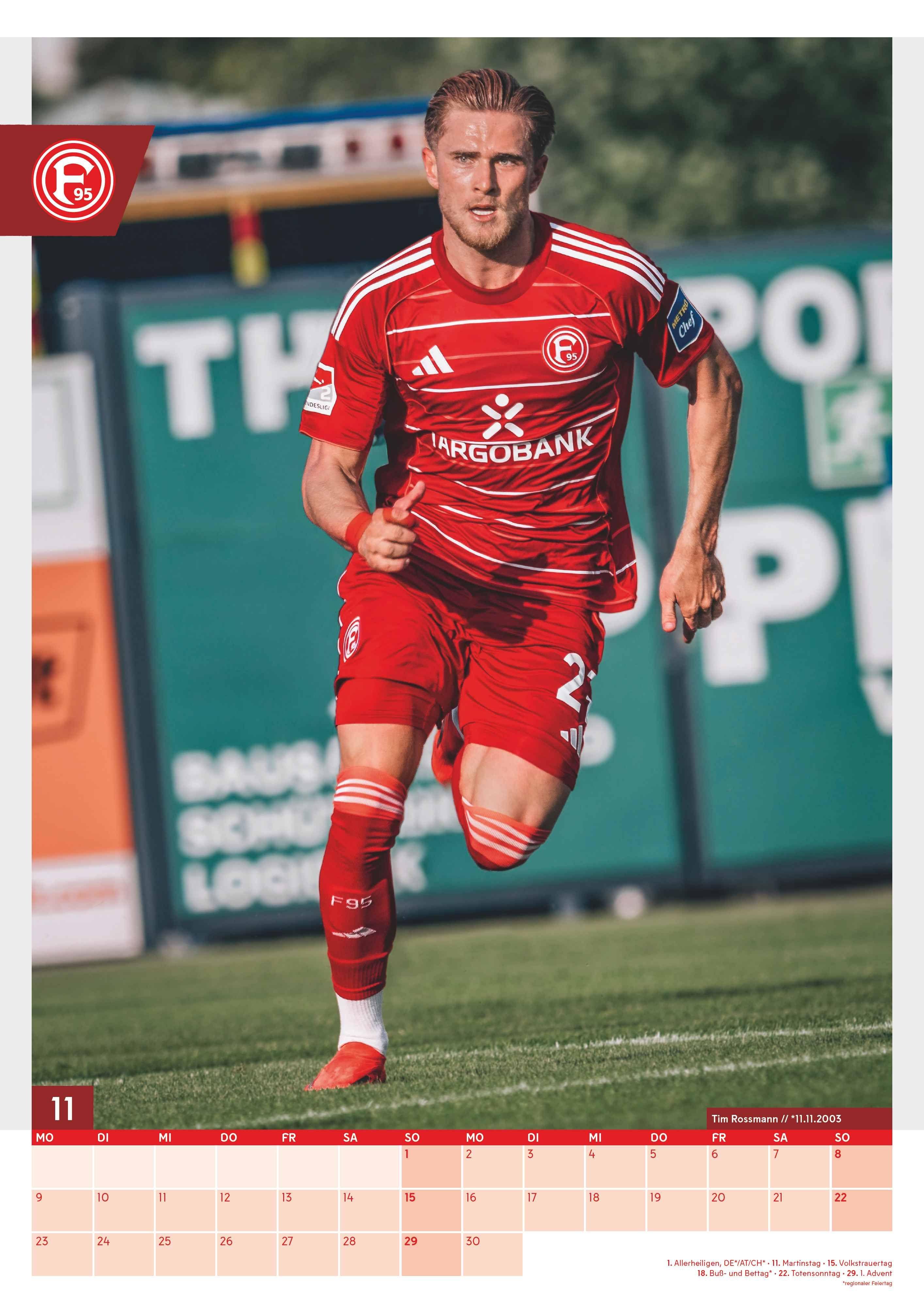 Beispielinhalt (Bild) Fortuna Düsseldorf 2026 A3-Kalender - Fan-Kalender  Fußball-Kalender - 29,7x42 - Sport