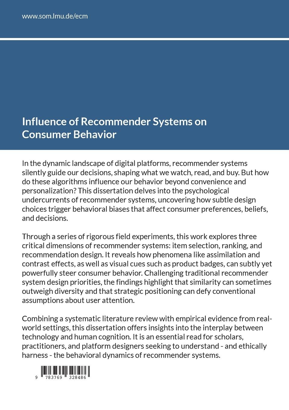 Rückseitencover Influence of Recommender Systems on Consumer Behavior