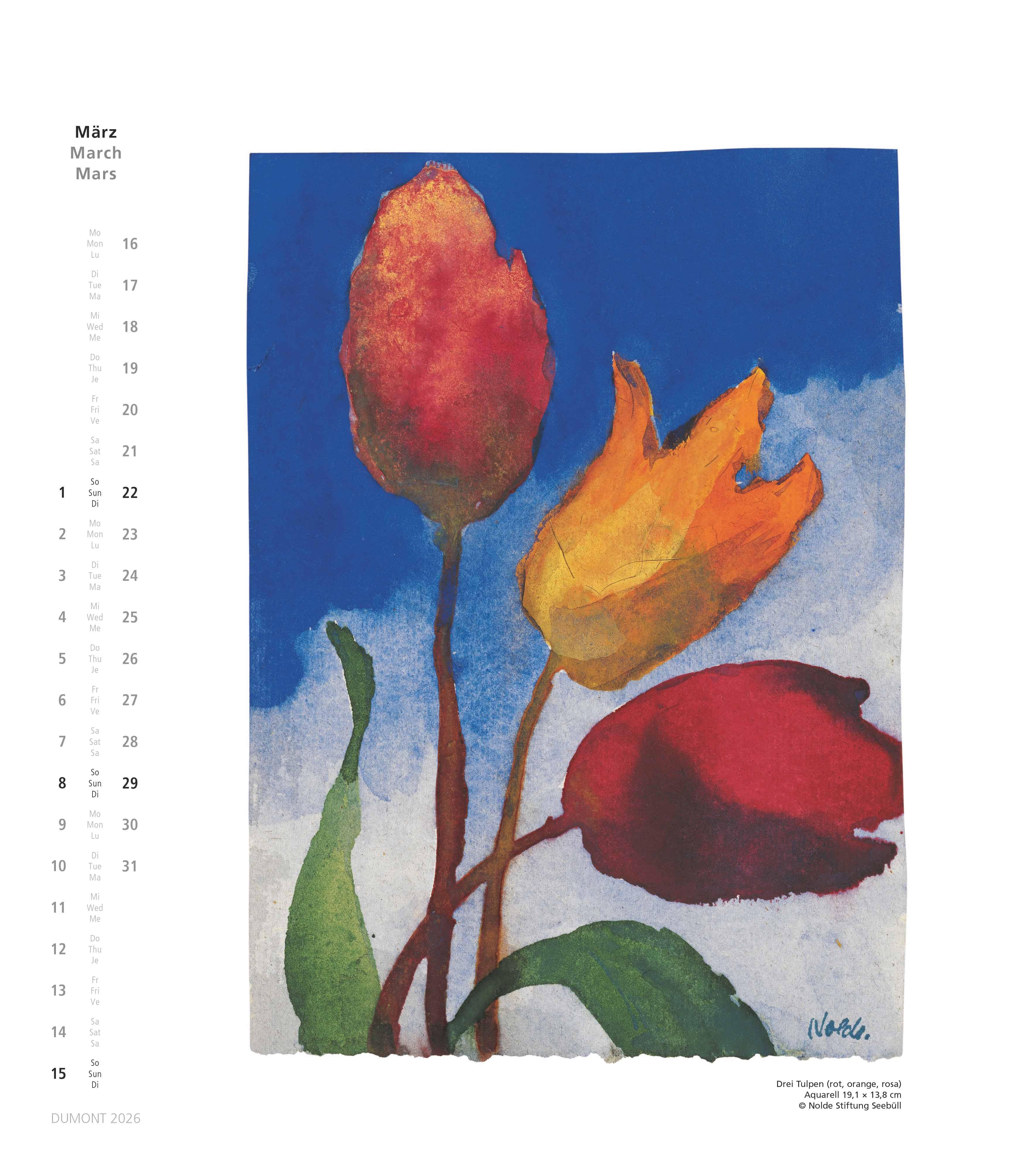 Beispielinhalt (Bild) Emil Nolde 2026 - Kunstkalender - Wandkalender im Format 34,5 x 40 cm - Spiralbindung