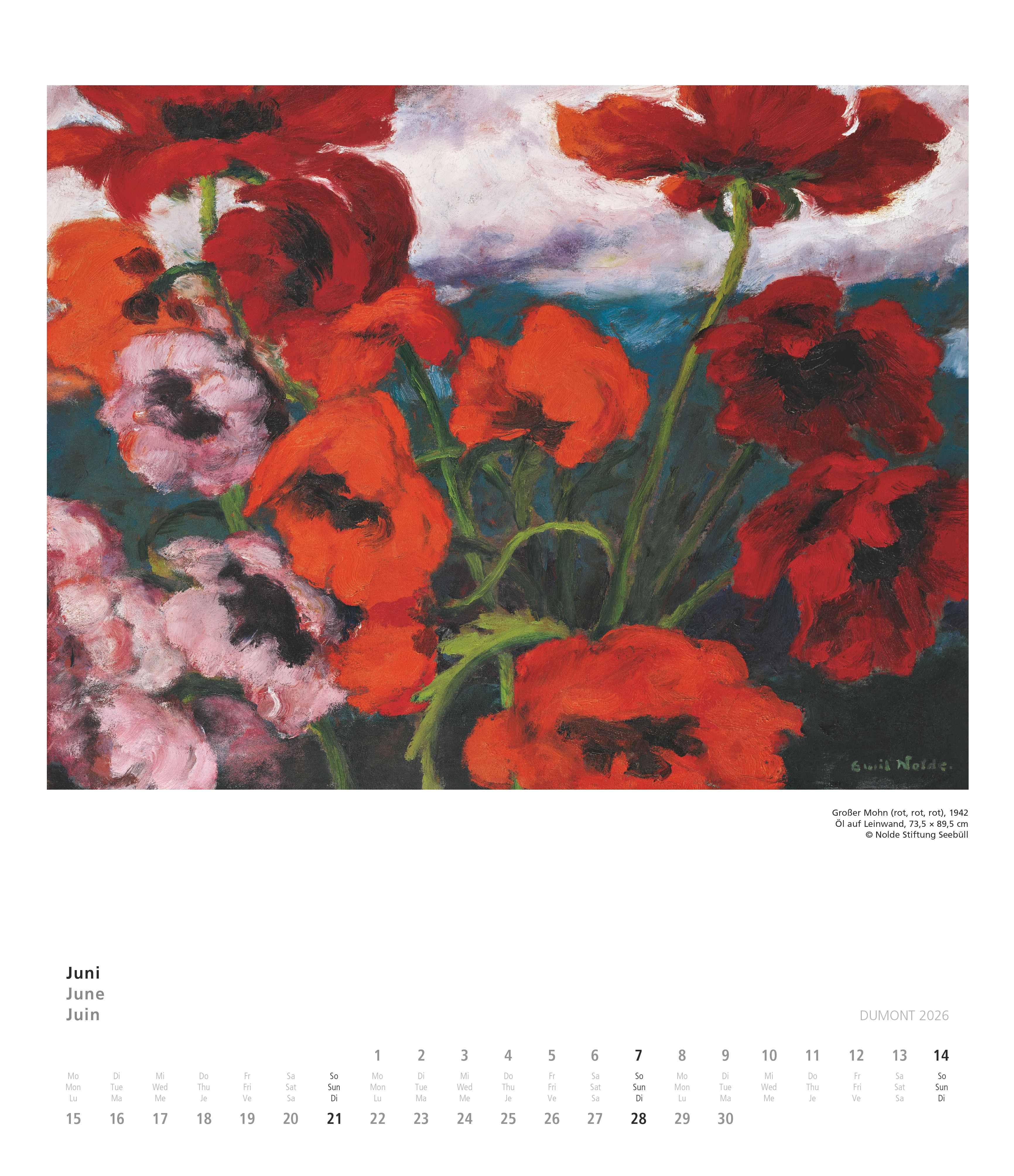 Beispielinhalt (Bild) Emil Nolde 2026 - Kunstkalender - Wandkalender im Format 34,5 x 40 cm - Spiralbindung