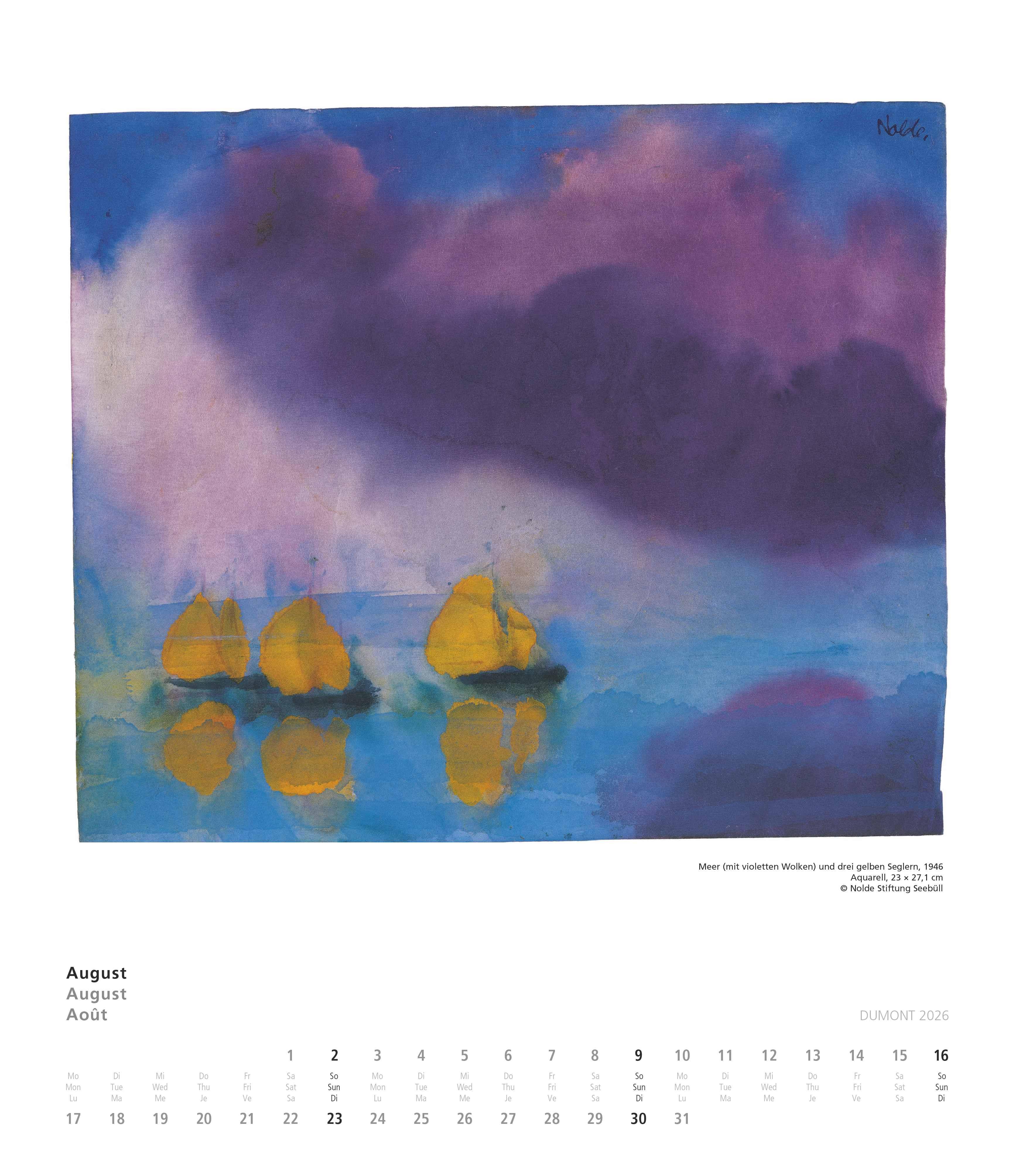 Beispielinhalt (Bild) Emil Nolde 2026 - Kunstkalender - Wandkalender im Format 34,5 x 40 cm - Spiralbindung