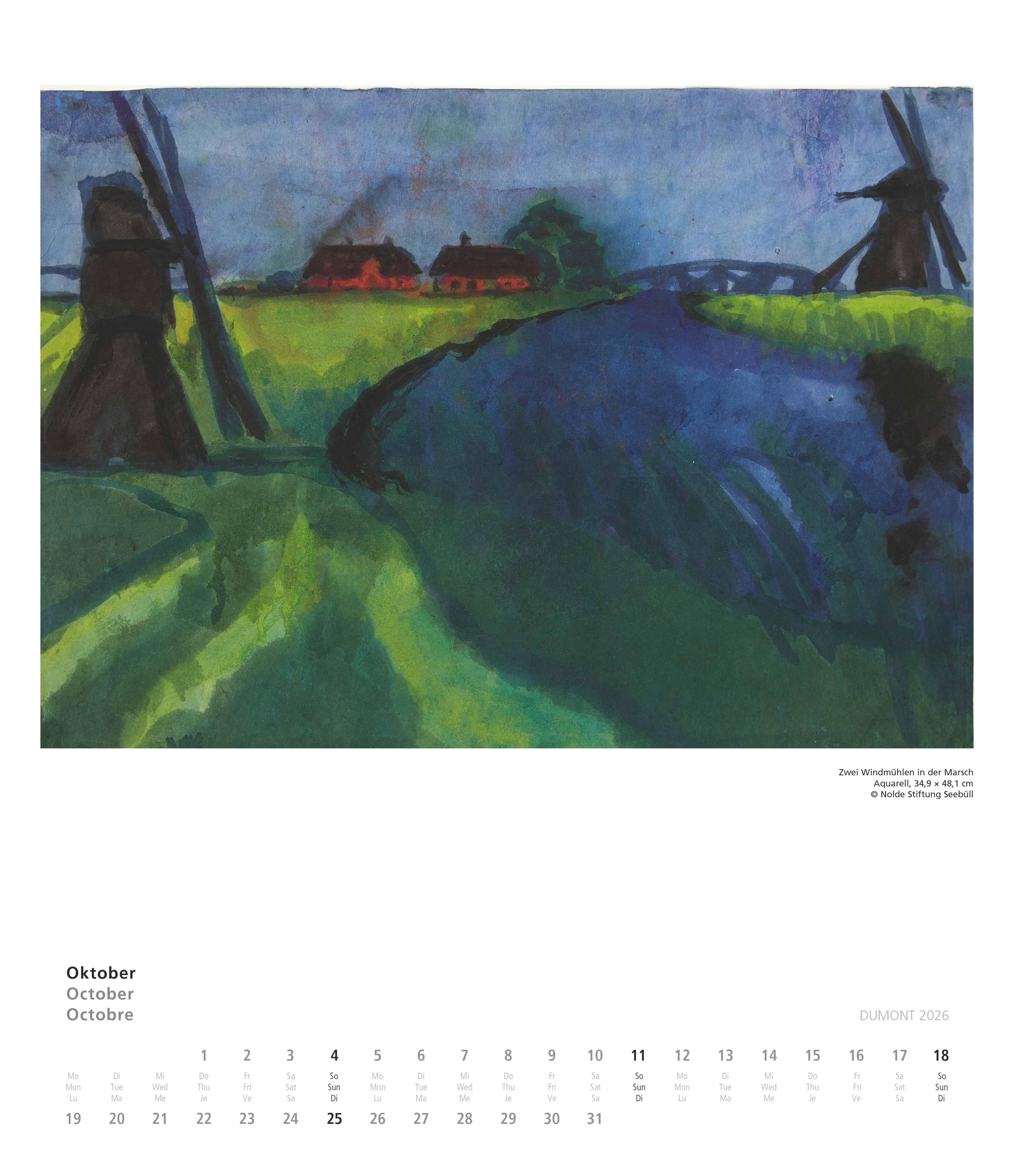Beispielinhalt (Bild) Emil Nolde 2026 - Kunstkalender - Wandkalender im Format 34,5 x 40 cm - Spiralbindung