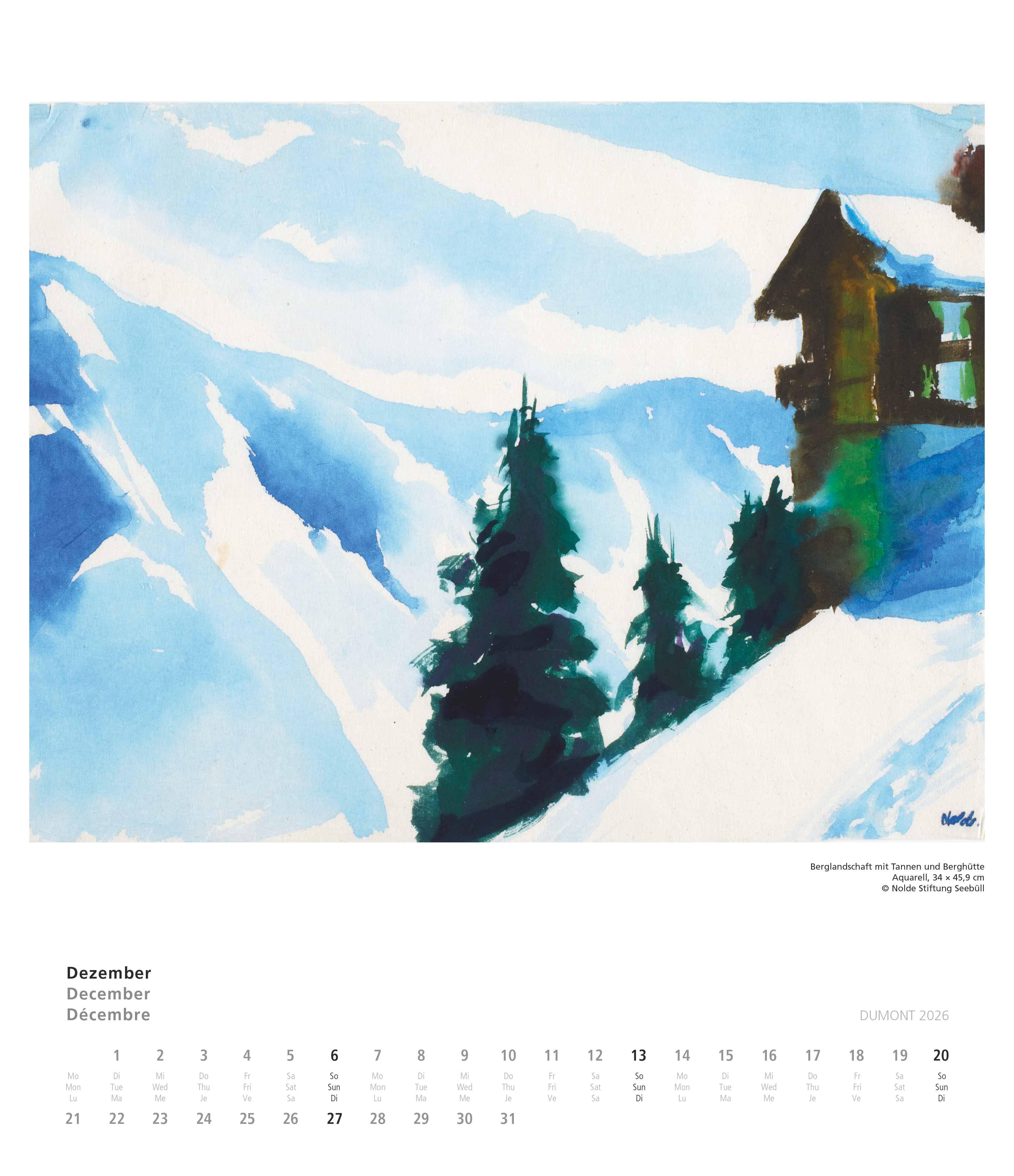 Beispielinhalt (Bild) Emil Nolde 2026 - Kunstkalender - Wandkalender im Format 34,5 x 40 cm - Spiralbindung