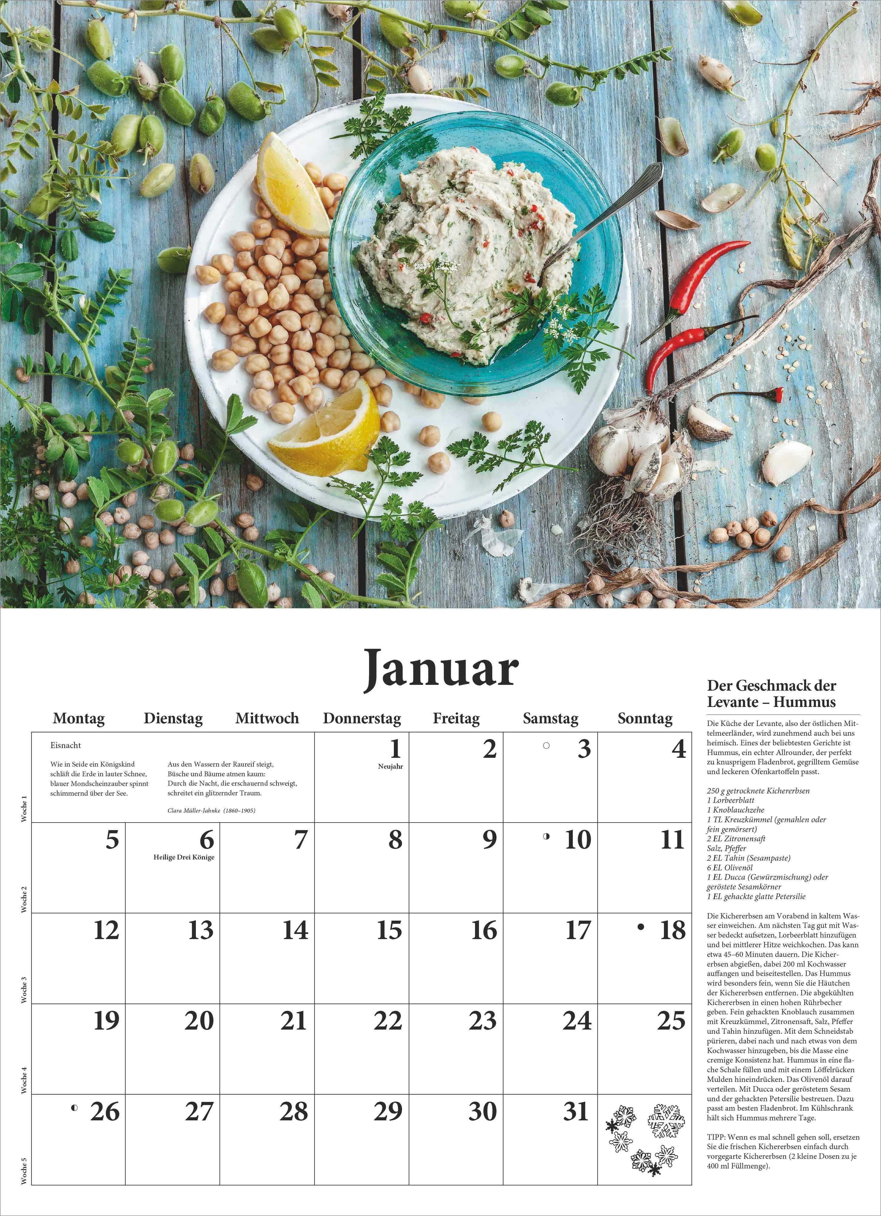 Beispielinhalt (Bild) DUMONTS - DuMonts neuer Küchenkalender 2026 - Broschürenkalender 42 x 29 cm - Mit Rezepten, Gedichten & Food-Fotografie für die Küche