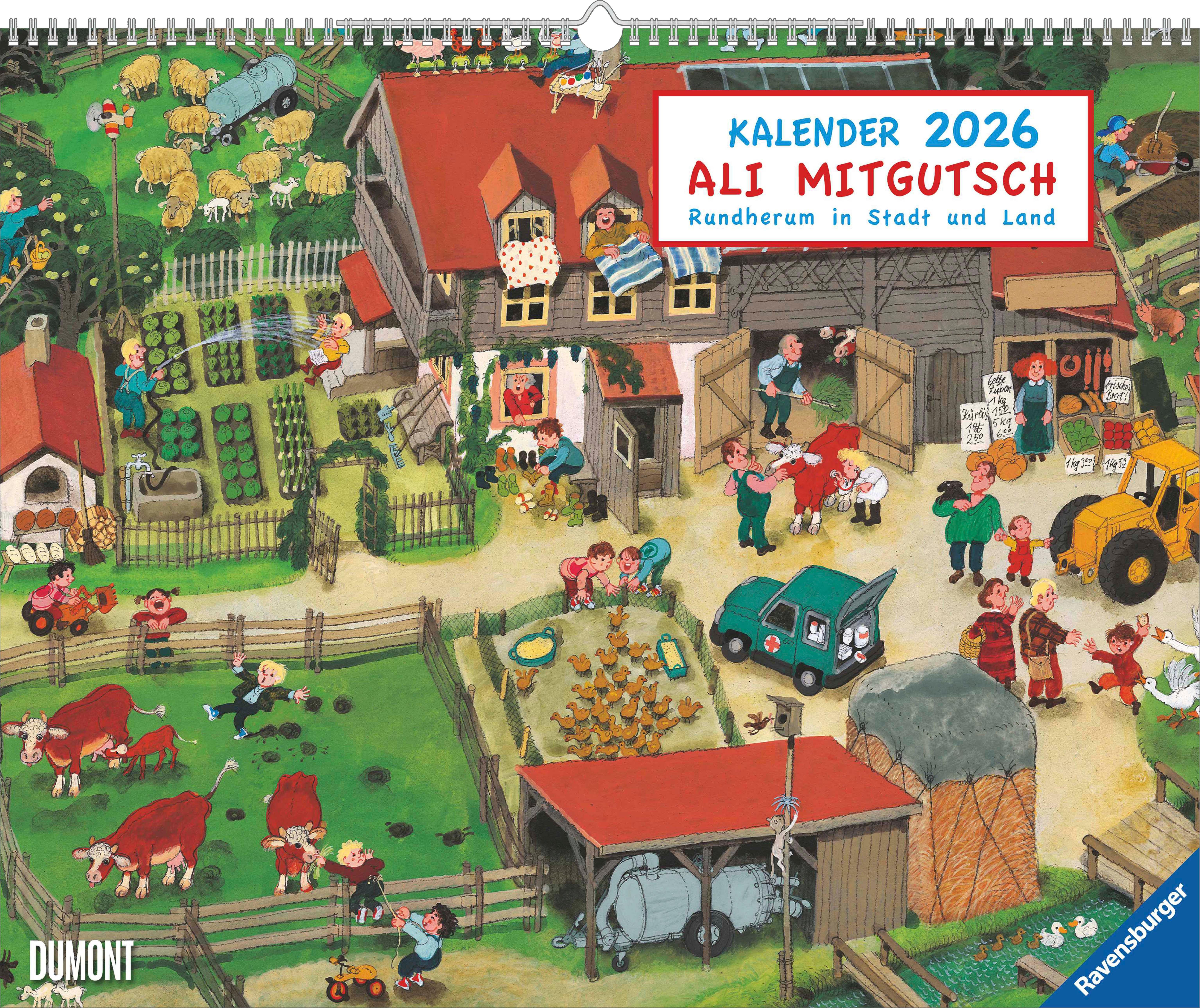 Vorderes Coverbild Ali Mitgutsch 2026 - Wimmelbilder - DUMONT Kinder-Kalender - Querformat 52 x 42,5 cm - Spiralbindung