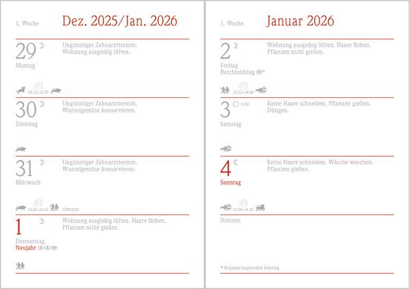 Beispielinhalt (Bild) Der kleine Mondkalender 2026