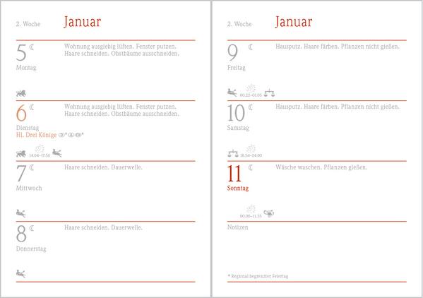 Beispielinhalt (Bild) Der kleine Mondkalender 2026