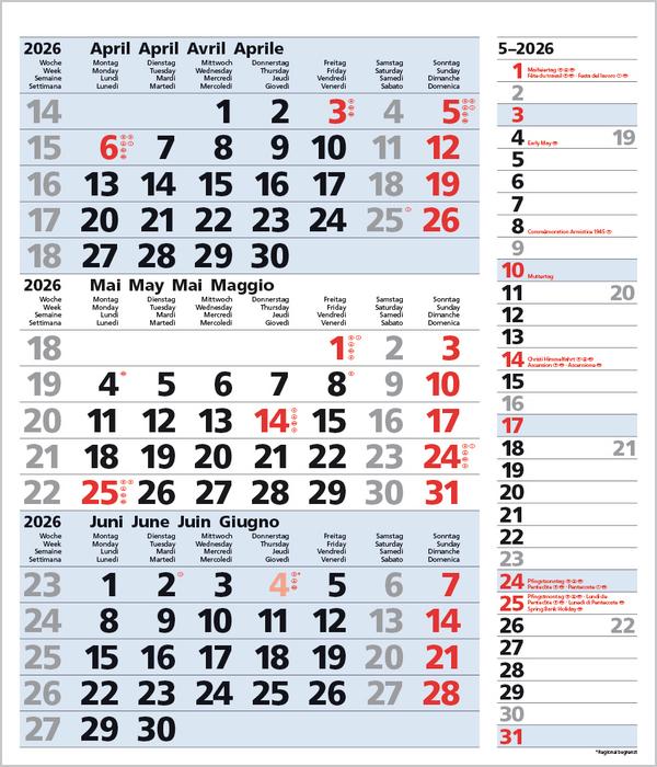 Beispielinhalt (Bild) 3-Monats-Planer Combi Blau 2026