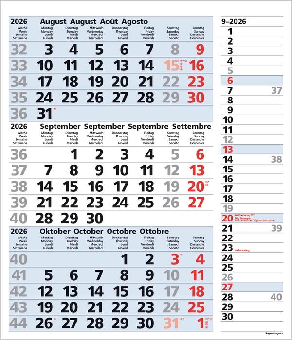 Beispielinhalt (Bild) 3-Monats-Planer Combi Blau 2026