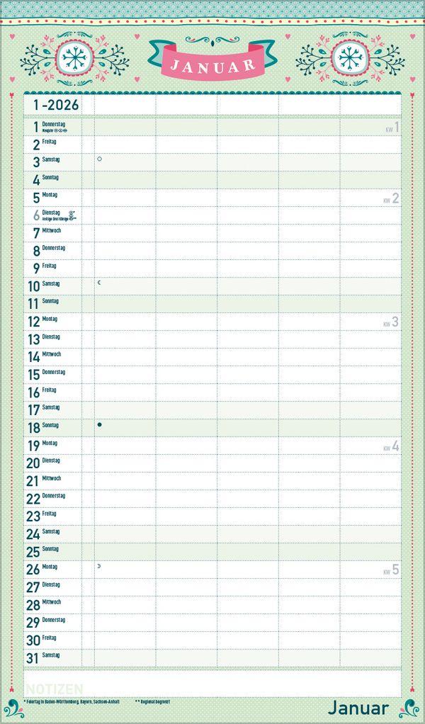 Beispielinhalt (Bild) Familienplaner Vintage 2026
