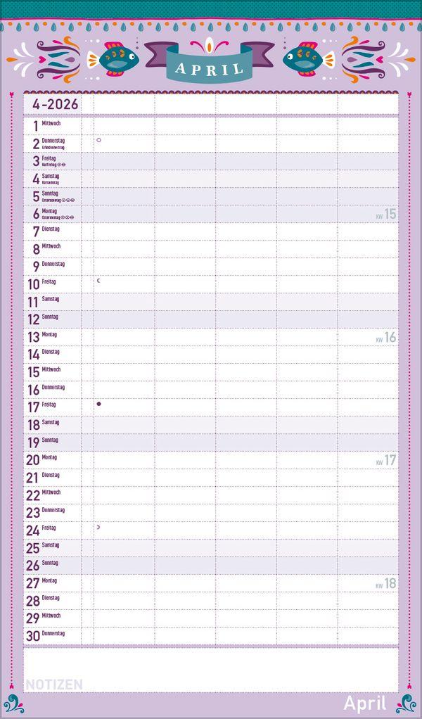 Beispielinhalt (Bild) Familienplaner Vintage 2026