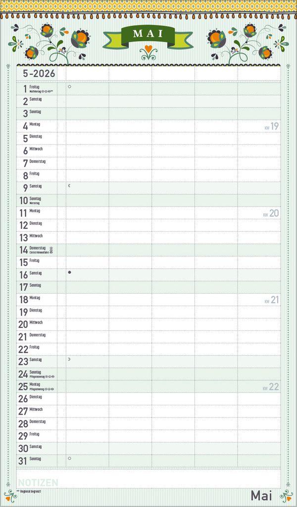 Beispielinhalt (Bild) Familienplaner Vintage 2026