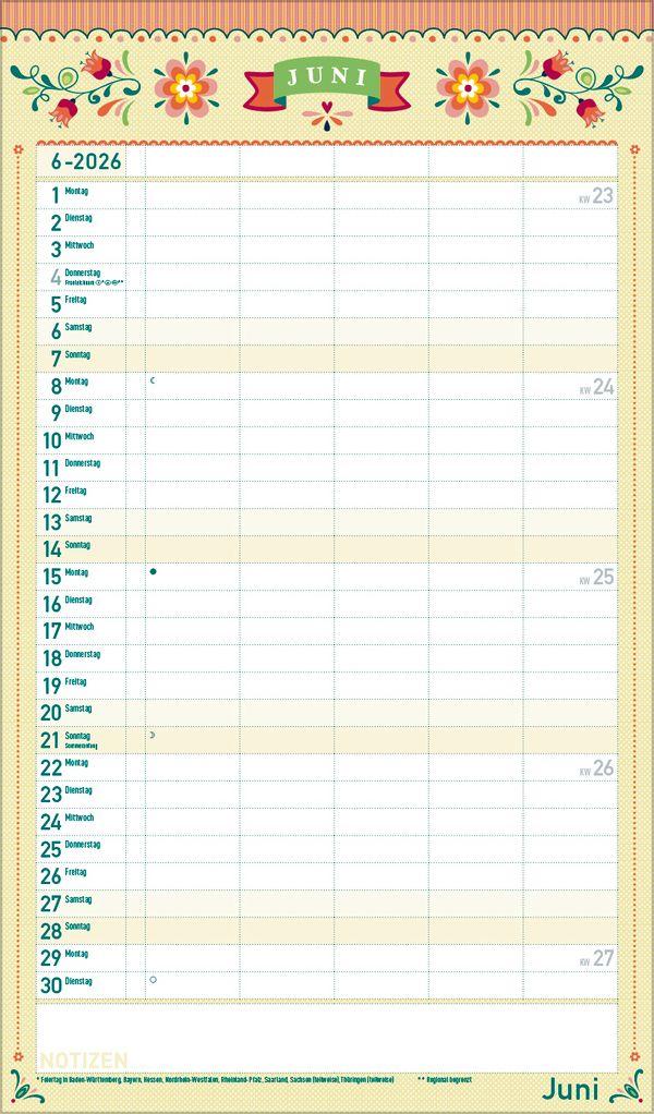 Beispielinhalt (Bild) Familienplaner Vintage 2026