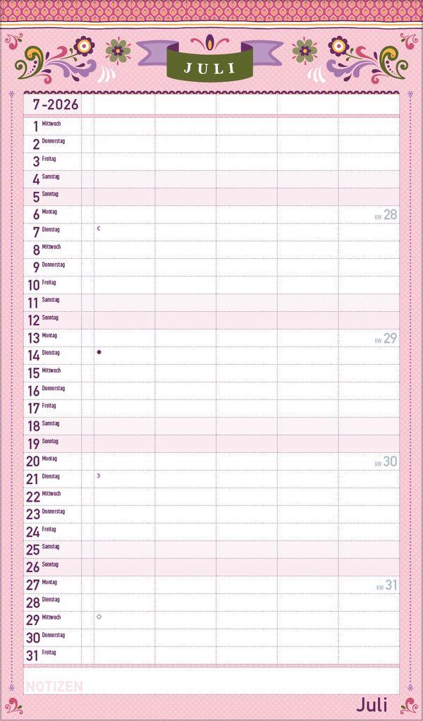 Beispielinhalt (Bild) Familienplaner Vintage 2026