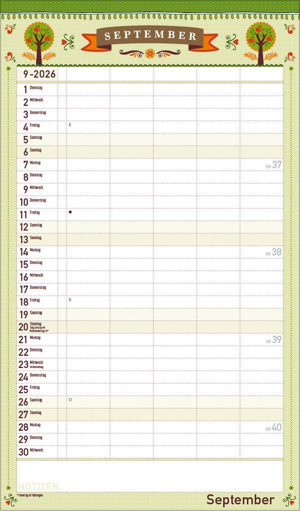 Beispielinhalt (Bild) Familienplaner Vintage 2026