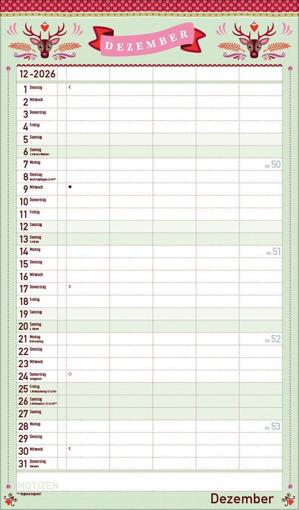 Beispielinhalt (Bild) Familienplaner Vintage 2026