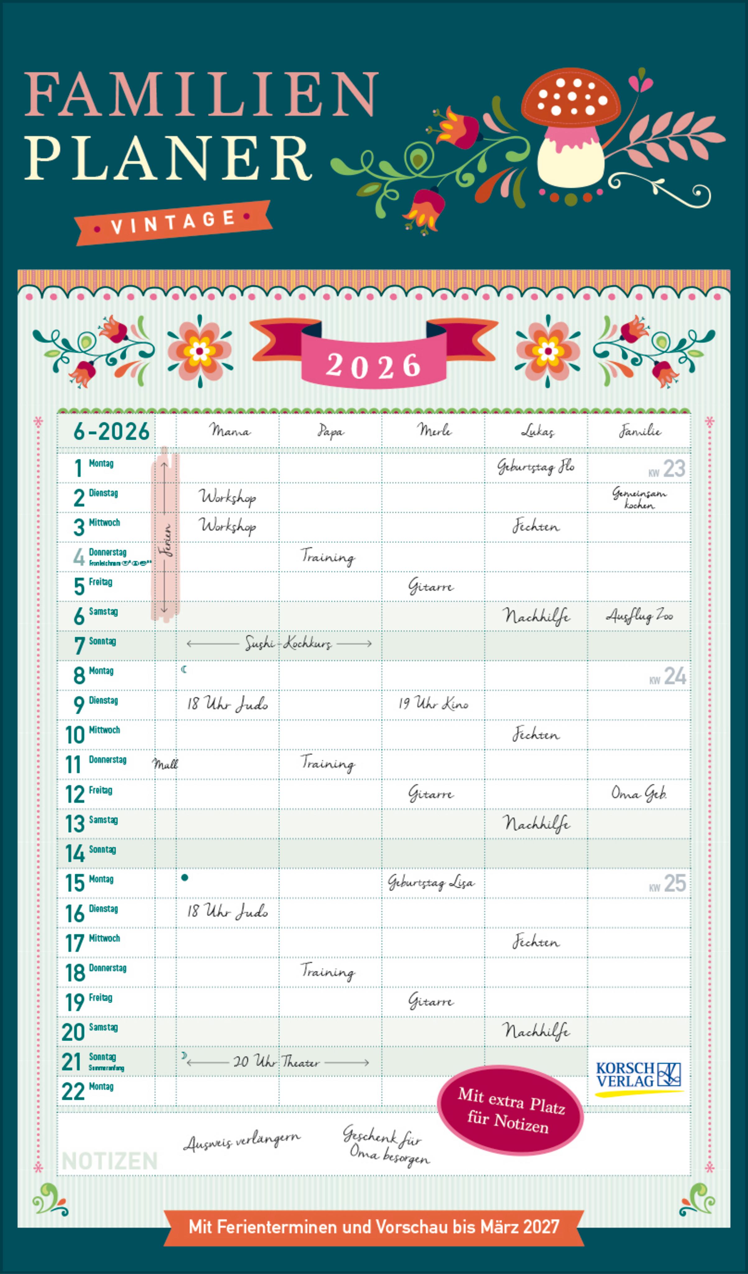 Vorderes Coverbild Familienplaner Vintage 2026